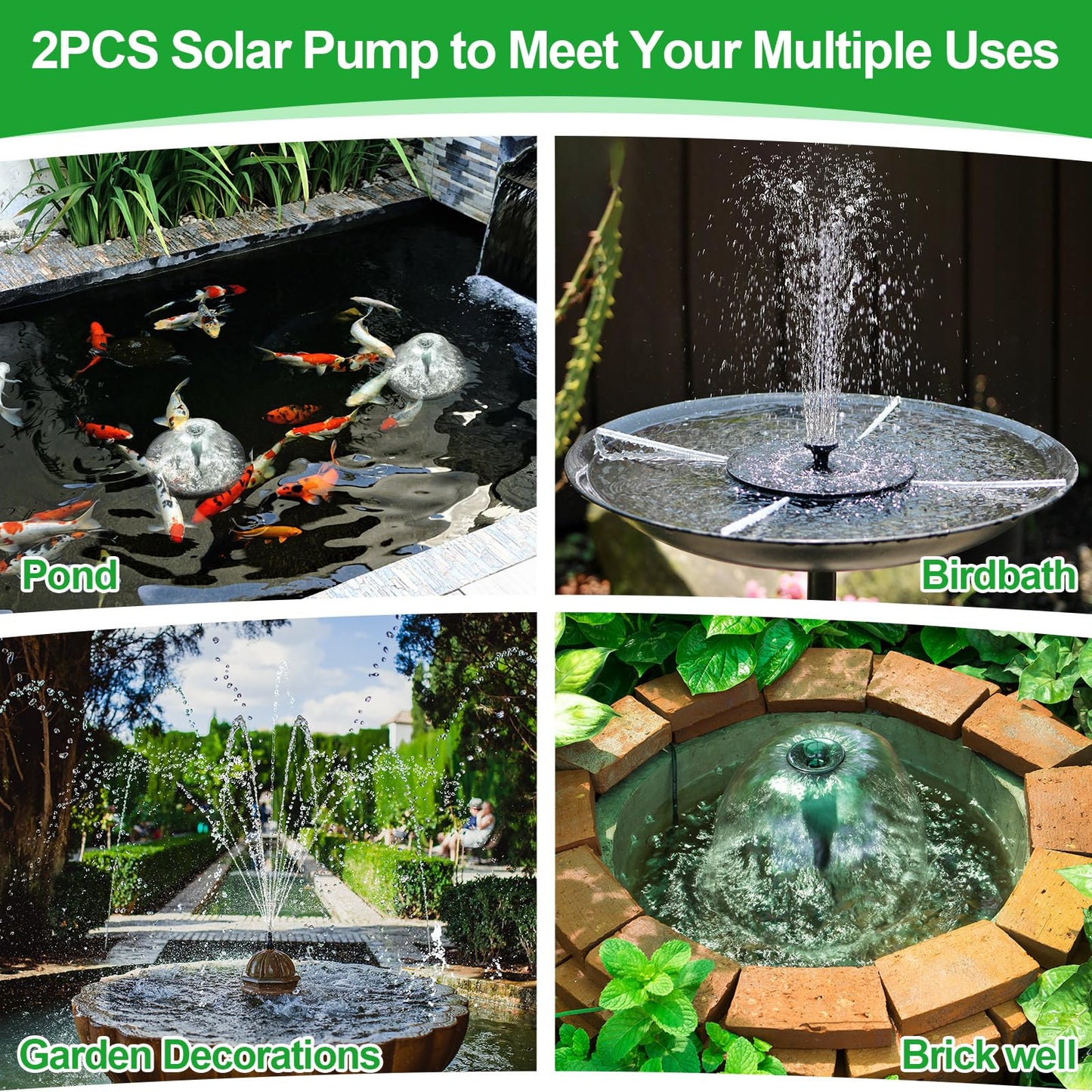 Saillong 2 Pack Solar Bird Bath Fountain Pump, 2.5W Outdoor Solar Powered Bird Bath Water Fountains with 6 Nozzles, Outdoor Floating Fountain Pump for Bird Bath Garden, Ponds, Pool, Fish Tank