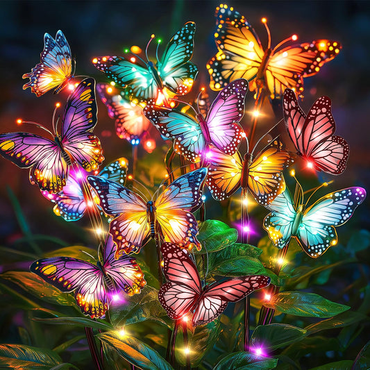 Solar Lights Outdoor Garden Decor: 2 Pack 34 Silk Butterflies with 44 Color-Changing LEDs - Auto On/Off 12H Magical Lighting IP65 Waterproof for Yard Patio Pathway - Unique Gifts for Mom Grandma
