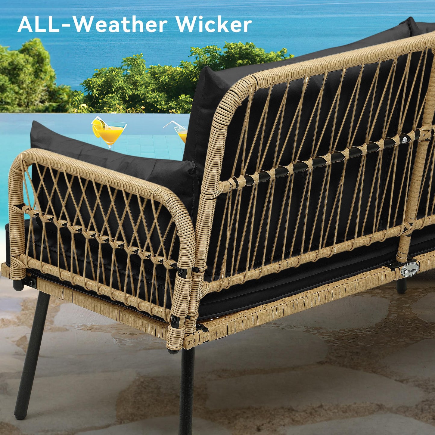 YITAHOME Patio Furniture Wicker Outdoor Loveseat, All-Weather Rattan Conversation for Backyard, Balcony and Deck with Soft Cushions (Light Brown+Black)