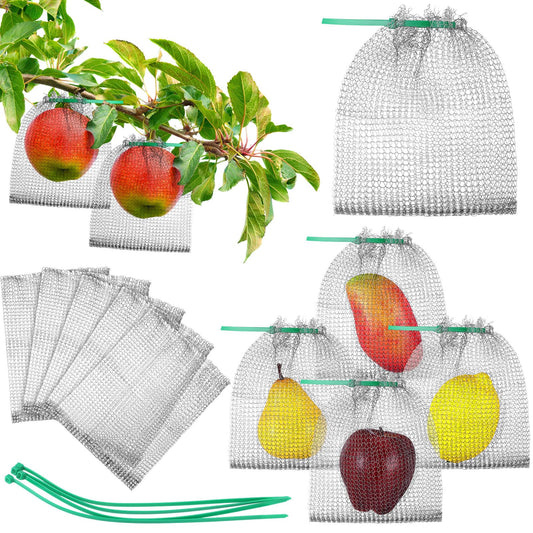 Cosblank 48 Pcs Fruit Protection Bags for Fruit Trees Stainless Steel Mesh Bags Bulk 6 x 8 Inch Reusable Barrier Bags with Ties for Plant Berries Vegetables or Plant Root Protection