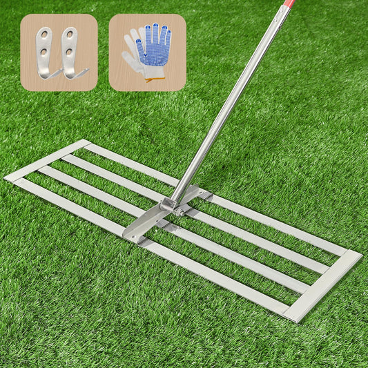 Lawn Leveling Rake 30"x10", Heavy-Duty Stainless Steel Yard Leveling Rake, Professional Soil Leveling Tool for Pastures, Golf Lawns, Gardens, Yards (Silver)