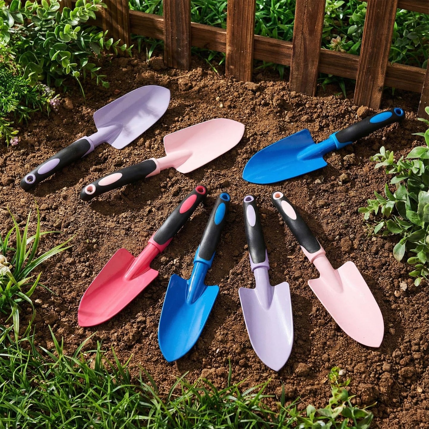Yaocom 12 Pcs Garden Shovel Aluminum Alloy Heavy Duty Trowel Small Digging Shovels Metal Hand Trowel Spade with Soft Handle for Garden Lawn Yard Planting Tool (Wide Shovel,Fuchsia,Purple,Blue,Pink)