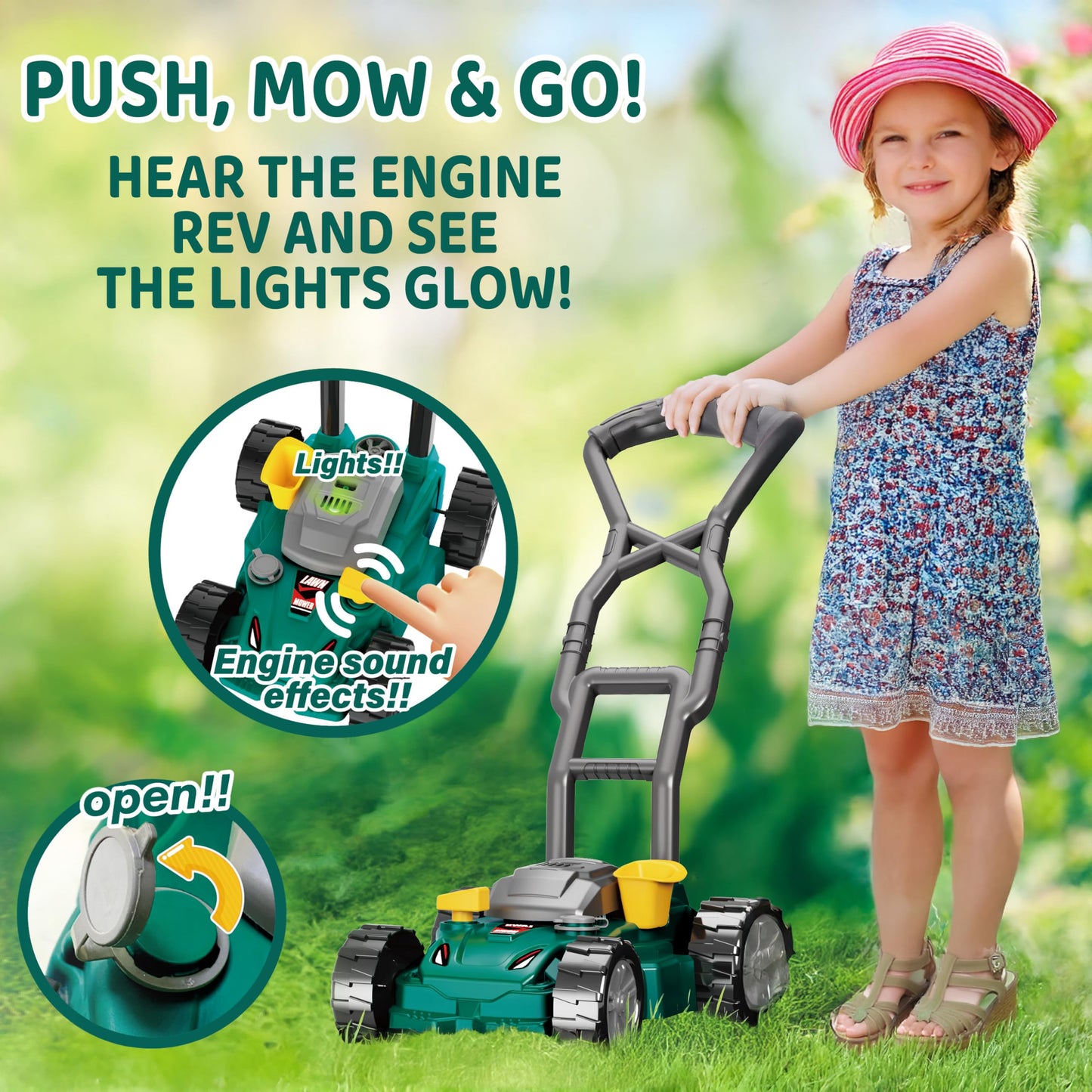 TeganPlay Kids Leaf Blower, Toy Chainsaw, and Lawn Mower Set | Realistic Toddler Landscaping Power Tools with Sound and Action| Includes Safety Goggles Mask and Earmuffs