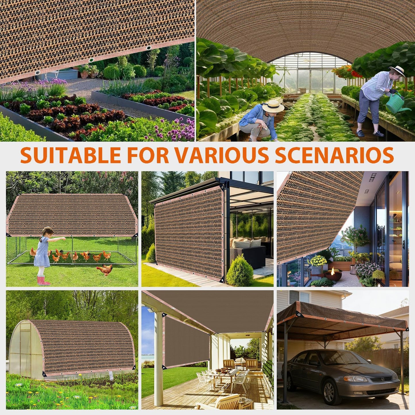 LCYFBE 90% Shade Cloth Sun Shade Fabric Privacy Screen Shade Cover for Patio Garden Pergola Shade Cover Canopy with Gromments, 6 x 8 FT, Mocha