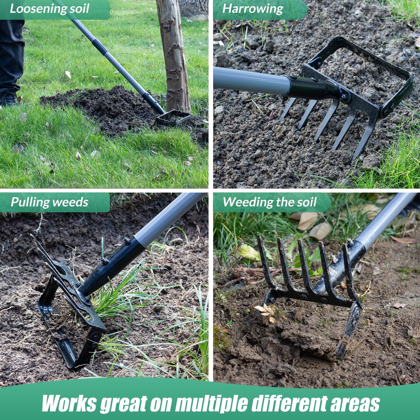 Suchtale 82 Inch Action Rake Hoe, 5-Tines Cultivator, Adjustable 37-82" Handle, Garden Weeding & Planting