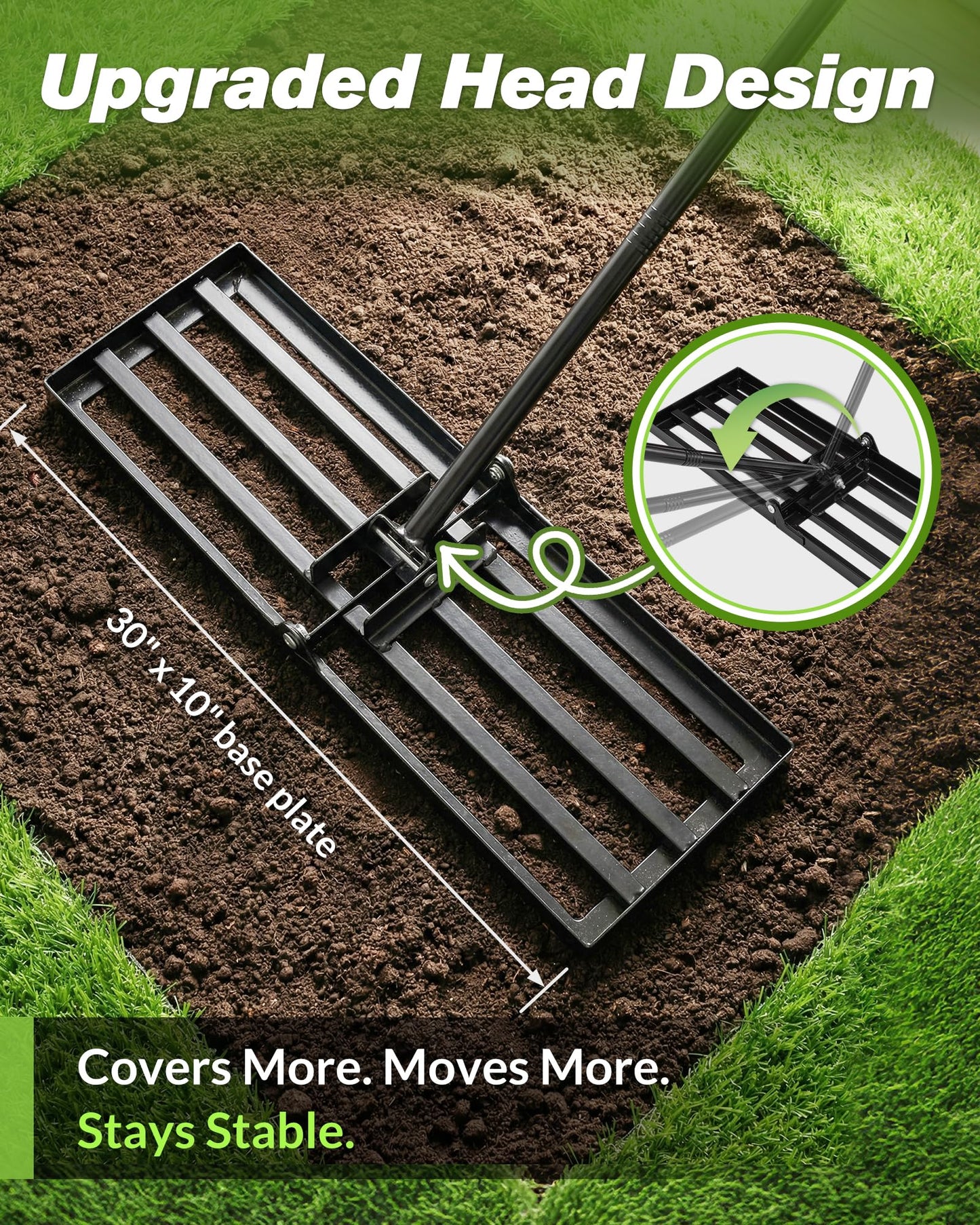 Sakerplus Lawn Leveling Rake 30 Inch, Landscaping Lawn Leveler, Heavy-Duty Yard Leveling Rake for Soil, Sand, Compost & Fertilizer, Fixed Handle Ground Leveler for Yard