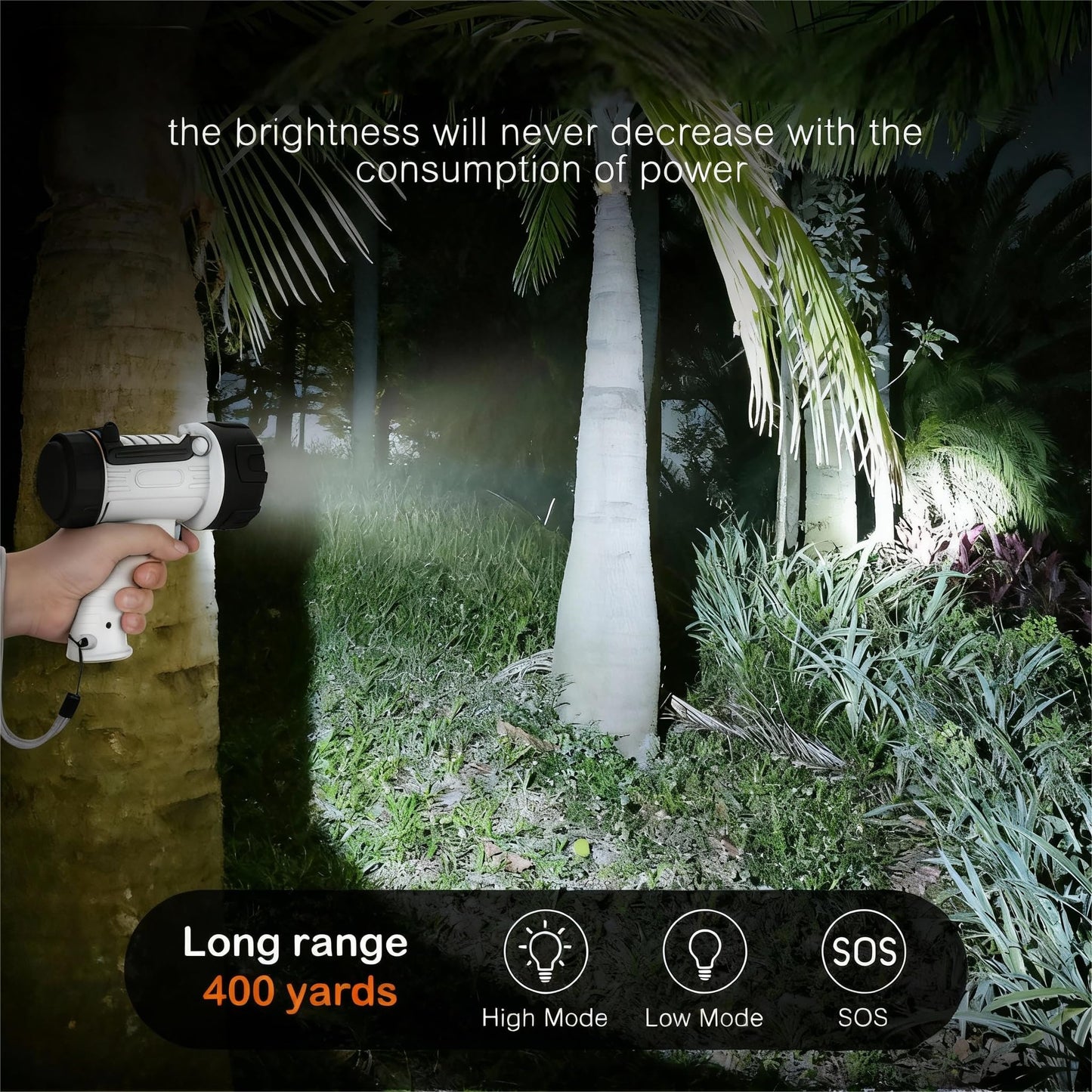 Rechargeable Spotlight Flashlight IP67 Waterproof with 200,000 Lumen LED, 12 Hours Long Running Spot Light, Impact Resistant Handheld Spotlight with Foldable Stand White