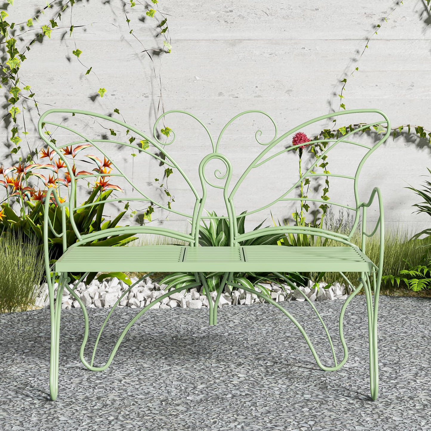 Boweniog Outdoor Bench Patio Outdoor Garden Bench with Built-in Table, Butterfly Bench for Outside, 3 People Outdoor Bench Garden Bench Front Porch Furniture (Green, 49.2inch)