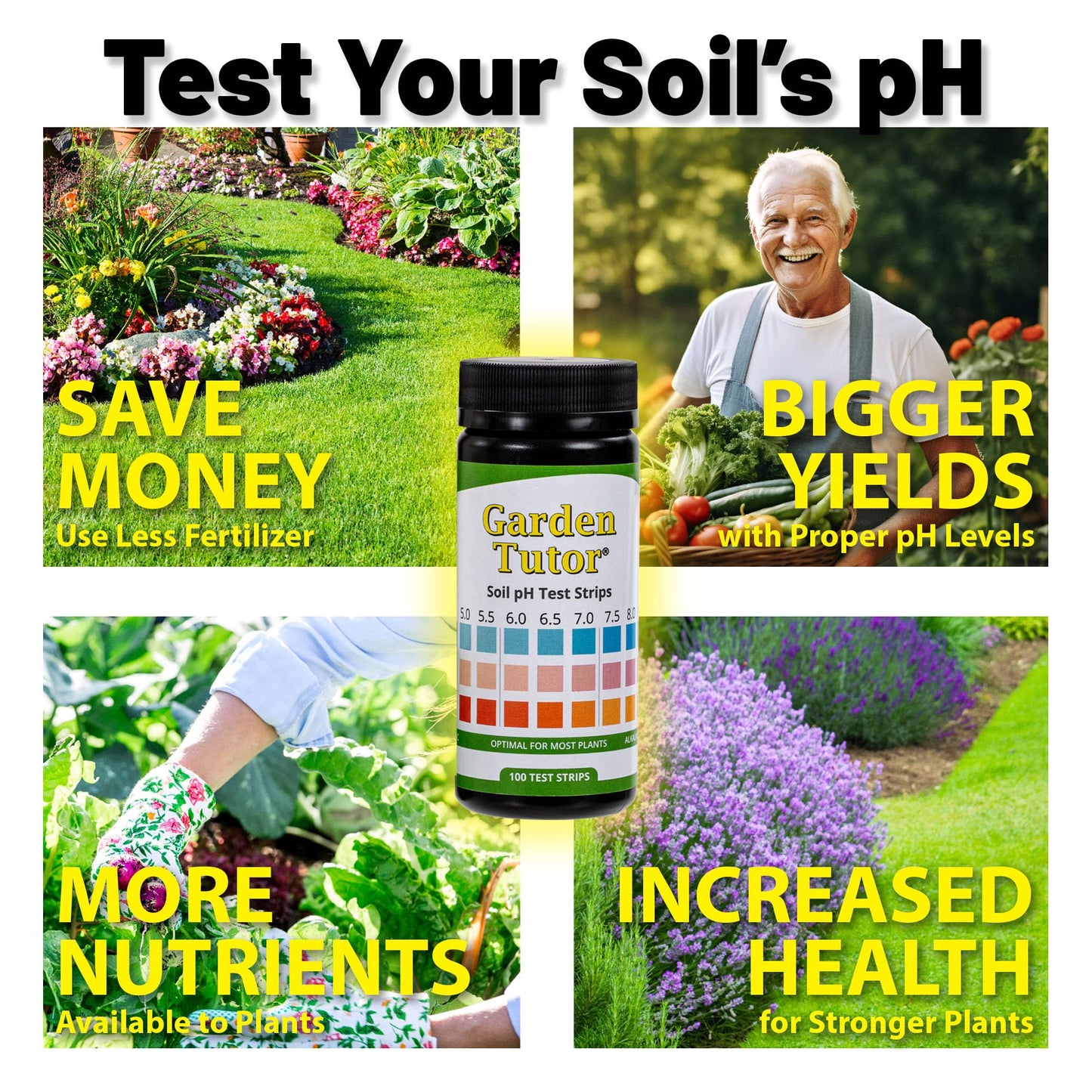 Garden Tutor Soil pH Test Kit – 100 Strips with AI-Powered Web Reader – Accurate Testing for Lawn, Garden & Compost – pH 3.5–9