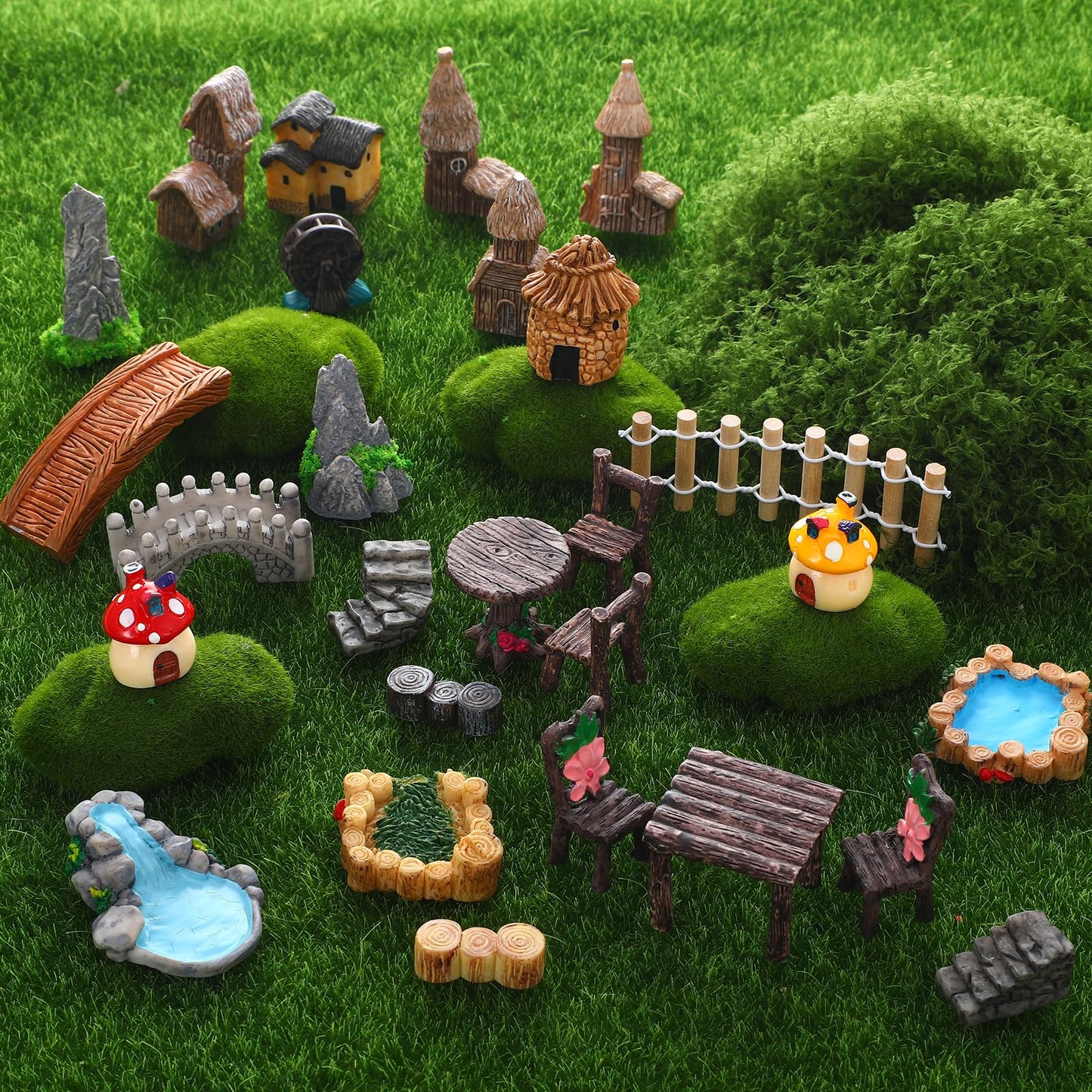 GGSTDDUP Fairy Garden Accessories, Miniature Garden Ornaments Landscape Mini Fairy Figures Animal Plant Set (32, Green)