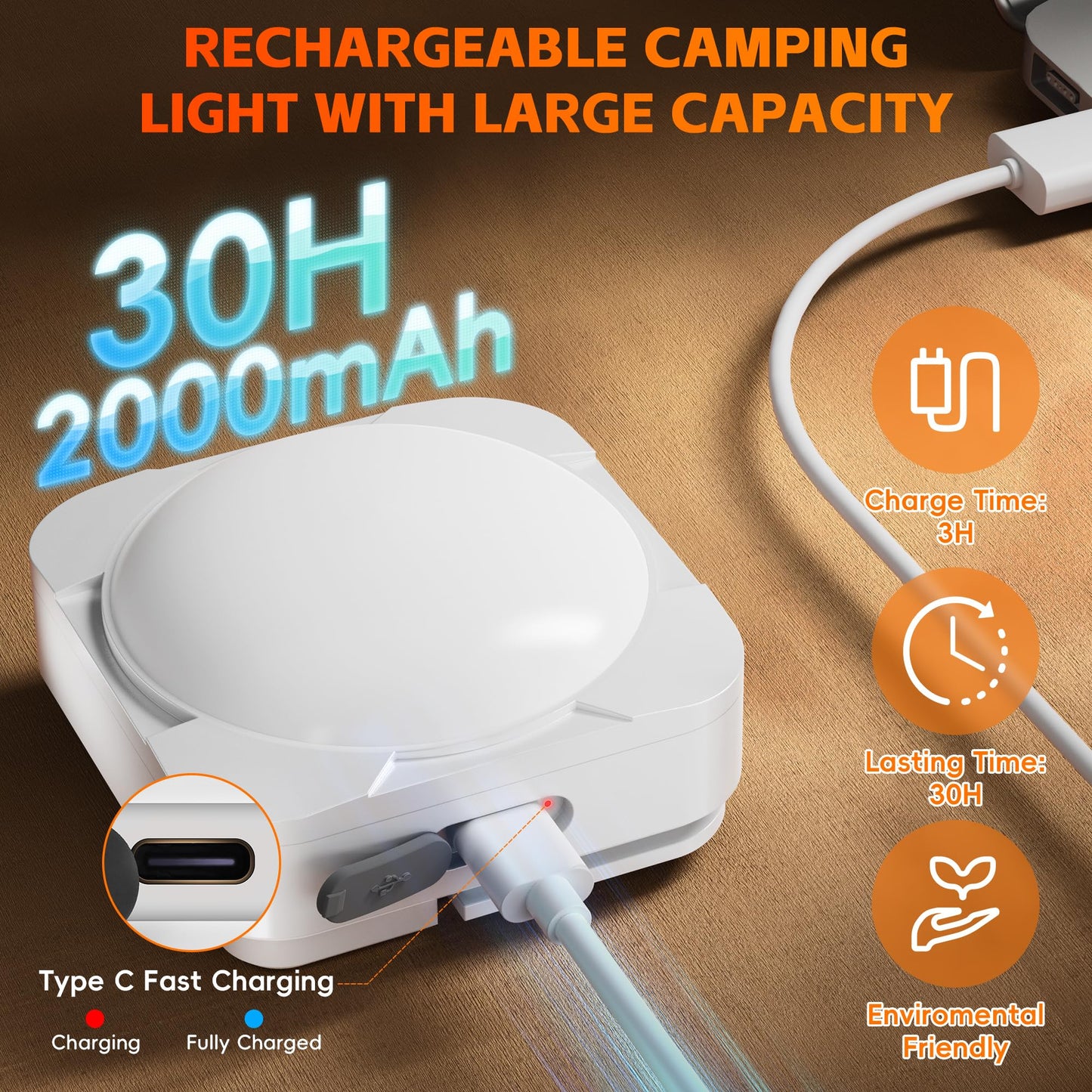 2 Pack Rechargeable LED Camping Light Lantern: 2000mAh Battery Powered Tent Light with Magnet - Camping Essential Waterproof Flashlight for Hiking Power Outage Emergency Survival Backpacking Hurricane
