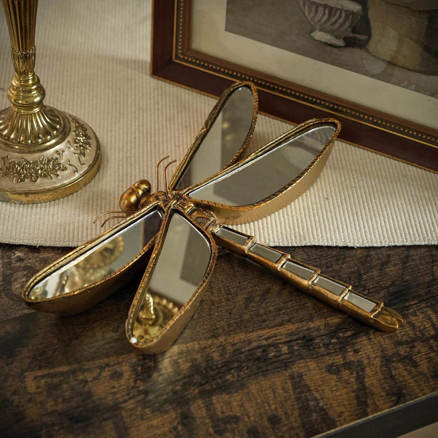 Xinleitan Decorative Bug and Dragonfly Mirrors - Gold Resin and Glass Wall Decor, Perfect for Victorian and European Themed Homes