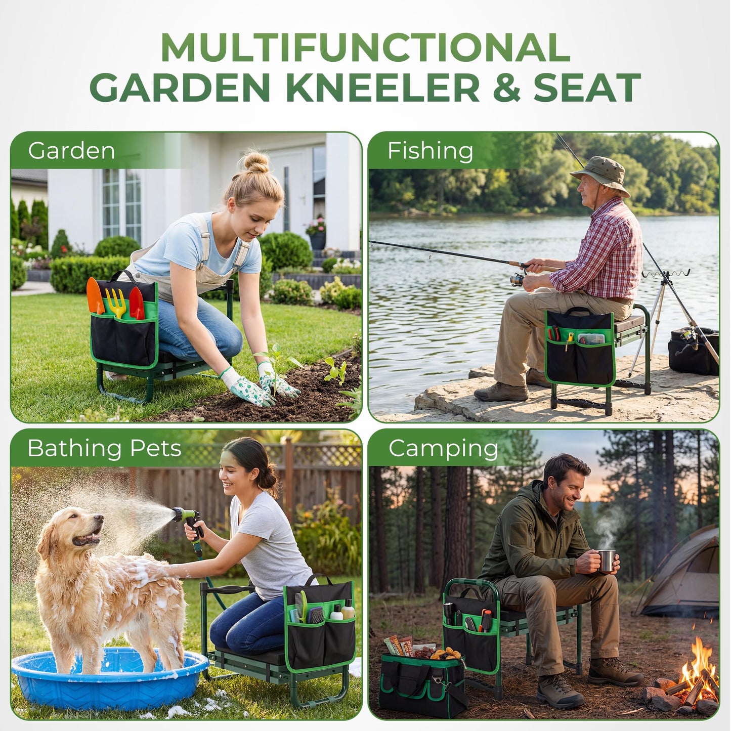 Walensee Foldable Garden Kneeler and Seat Bench with Cross-Body Tool Bag, Removable Tool Pouch, Heavy Duty Garden Stool with Soft Kneeling Pad, No Assembly,Ideal Gardening Gift for Mom Women Seniors