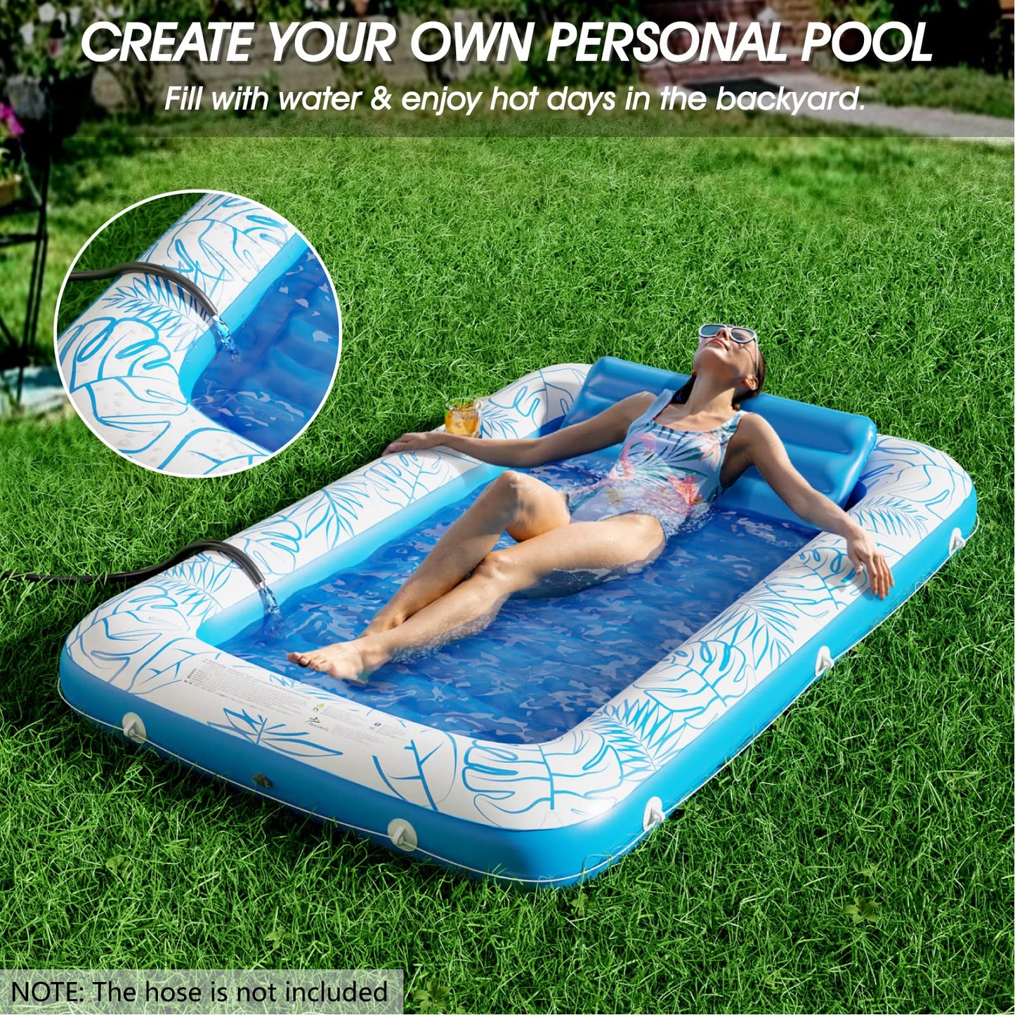 Inflatable Tanning Pool Lounger Float - Jasonwell 4 in 1 Sun Tan Tub Sunbathing Pool Lounge Raft Floatie Toys Water Filled Tanning Bed Mat Pad for Adult Blow Up Kiddie Pool Kids Ball Pit Pool (L)