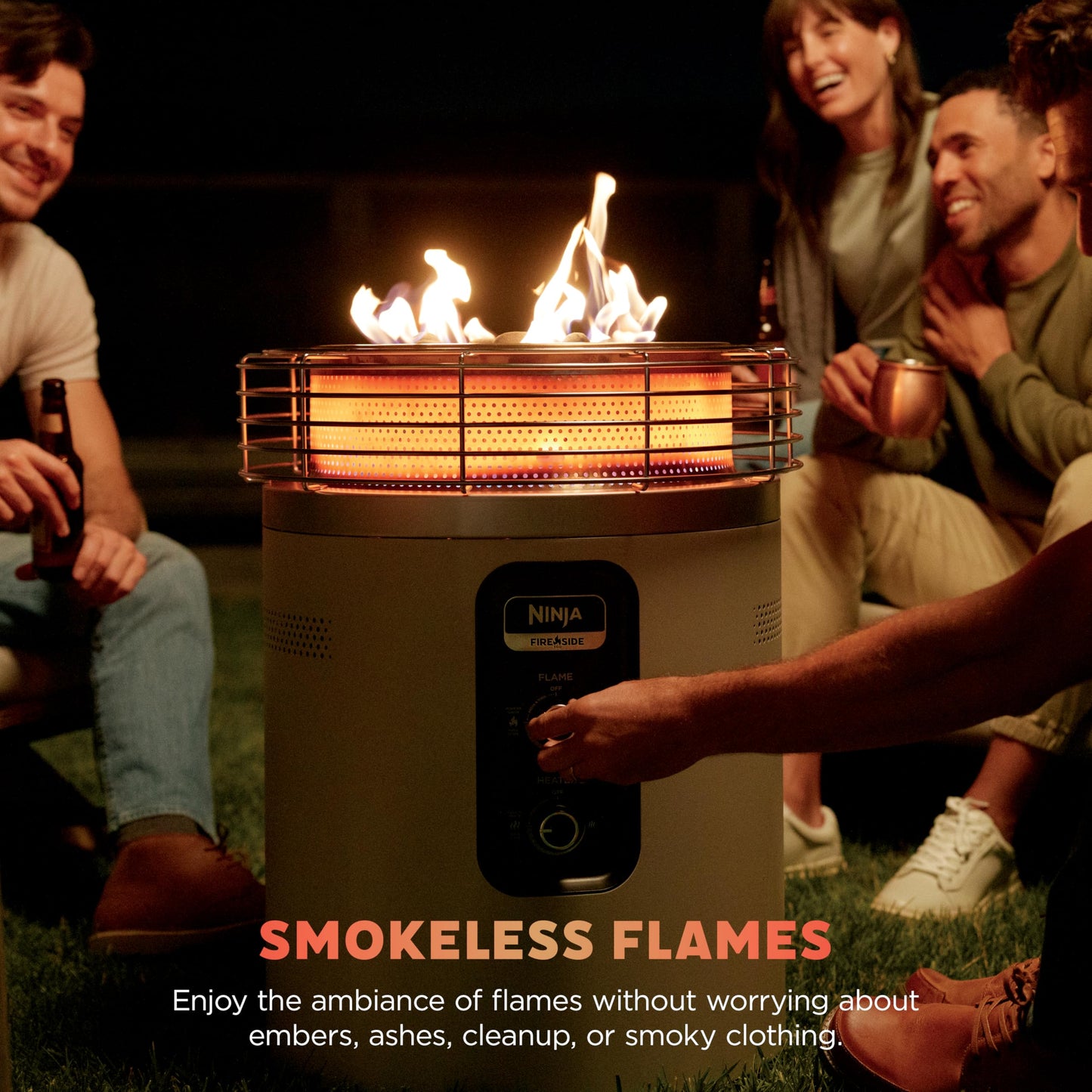 Ninja Fireside360™ Outdoor Heater & Fire Pit | 3 Modes: Flame, Heat, Flame & Heat | Portable for Patio, Deck, Camping, Beach | Easy Control Smokeless Flames | Push to Start Ignition | Stone | OF101ST