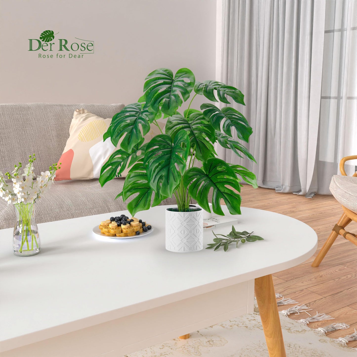 Der Rose Artificial Plants Indoor Large 28'' Fake Monstera Faux Potted Plants Indoor Tall for Home Farmhouse Bedroom Living Room Decor