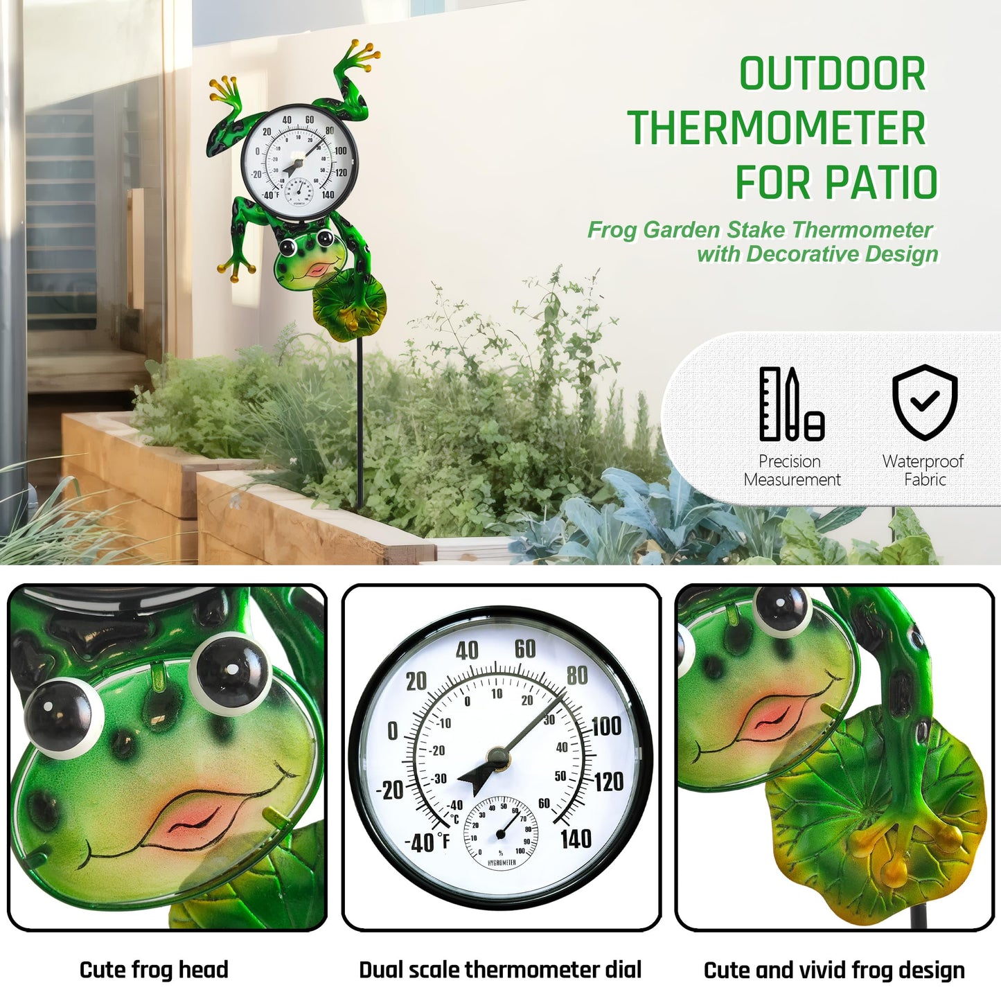 Senflame Outdoor Thermometer for Patio - Frog Garden Stake Thermometer with Decorative Design - 44 inch Outside Temperature Gauge for Yard - Easy to Read, Durable & Weatherproof - Garden Decor