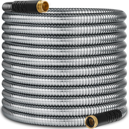 100 ft Stainless Steel Garden Hose - 2026 New Upgraded Metal Water hose - Flexible Water Hoses Pipes with Latex Core, 3/4" Solid Brass Connector - No-Expandable Watering Garden Hoses
