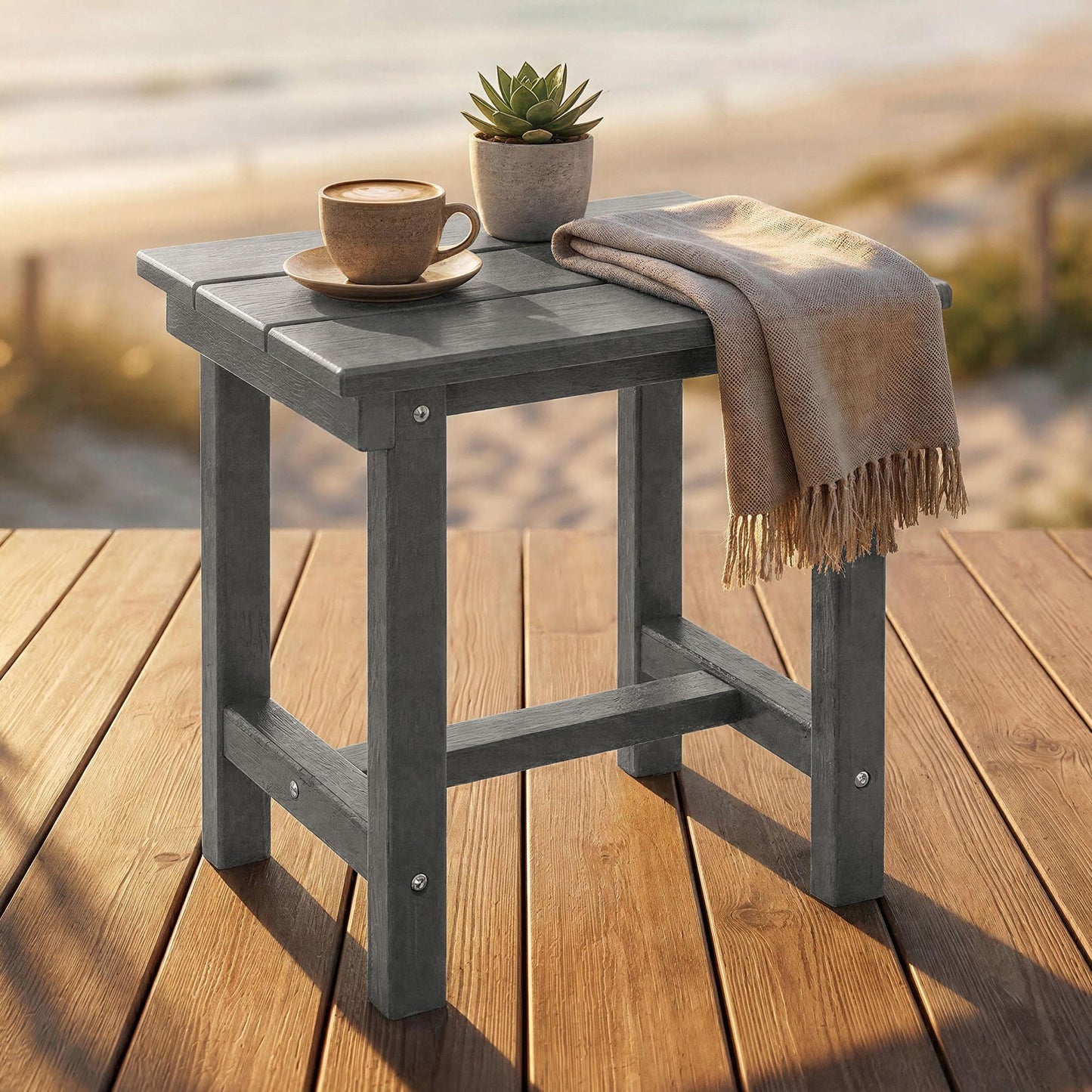 Furnimart Adirondack 16.5" Square Outdoor Side Table, Extra-Thick HDPE Composite Weather-Resistant Small Patio Table, Gray Outdoor End Table for Garden Balcony Yard Deck Poolside(Gray)