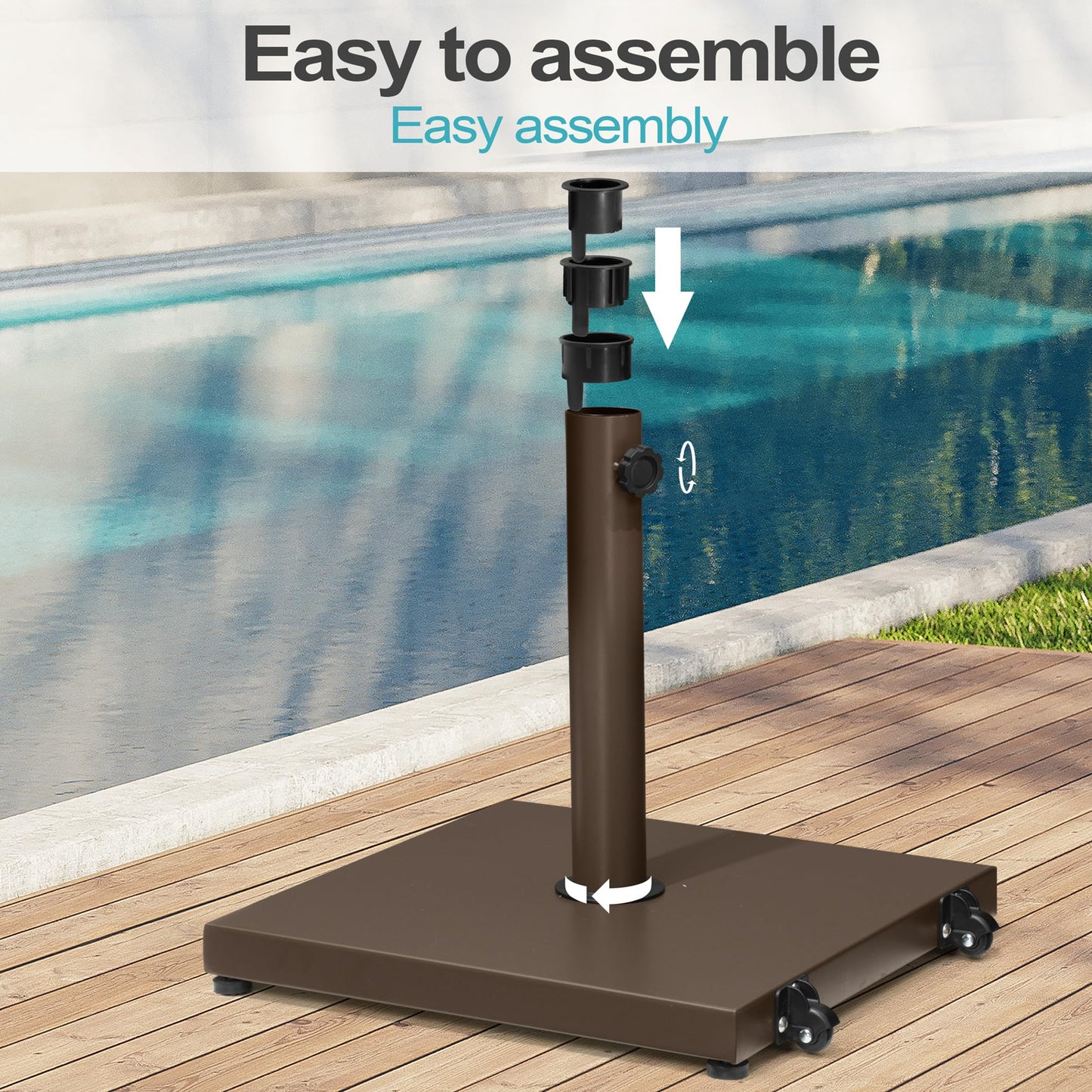 VredHom Patio Umbrella Base 40lbs Outdoor Umbrella Stand with Wheels, Heavy Duty Square Concrete Stand Market Umbrella, Brown