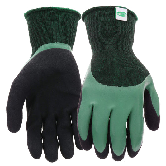 West Chester Scotts Men's Doubled Dipped Latex Work Gloves, Water Resistant, Excellent Grip, Abrasion Resistant, Green/Black, Large, (SC30602/L)