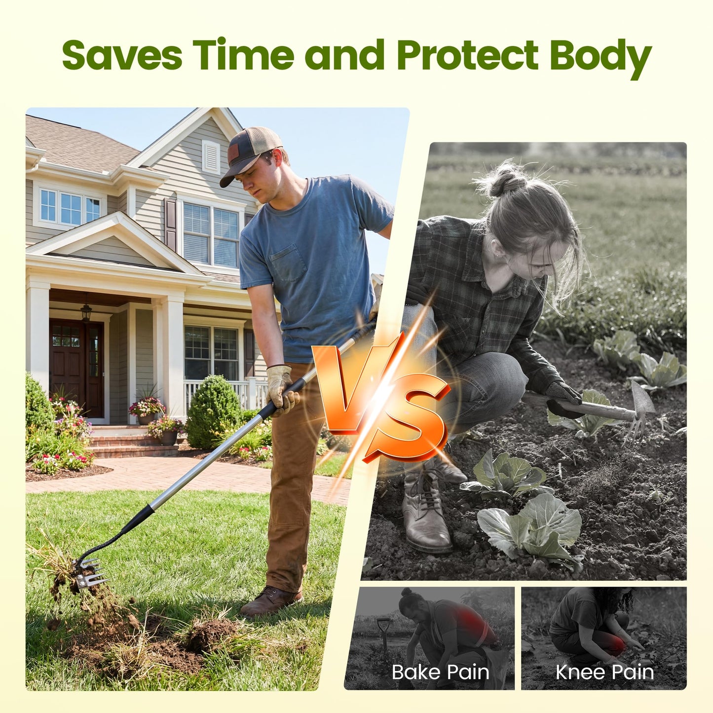Iron Weeding Rake with Long Handle - Upgraded 5 Teeth Weed Puller Tool, Heavy Duty Manual Weeder Remover Tool for Weeding, Cultivating & Soil Aeration