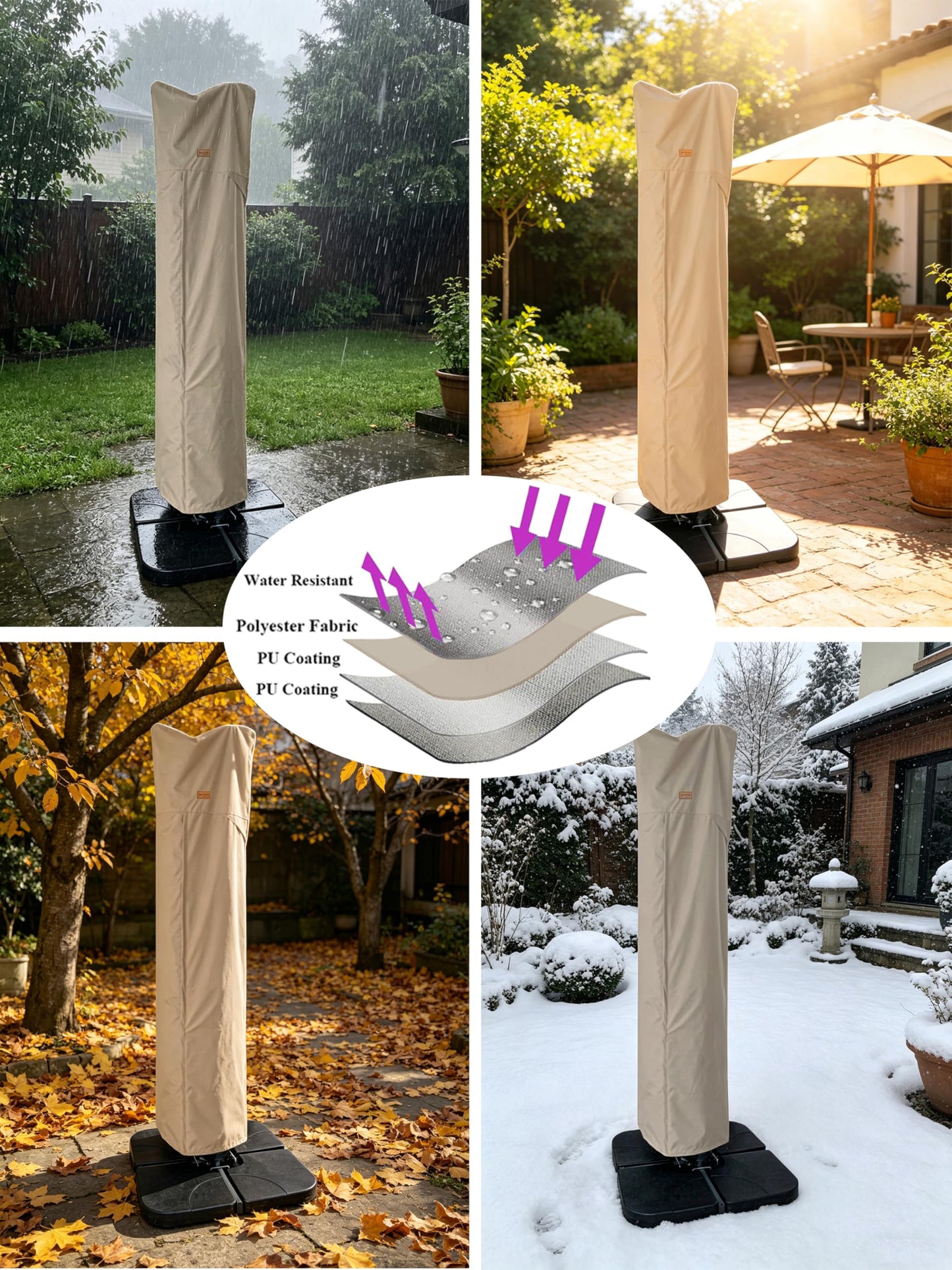 Garden Balsam Patio Umbrella Cover for 9ft to 13ft Offset Umbrella, Water Resistant, Curved Cantilever and Straight Pole Parasol Outdoor Umbrellas Cover with Zipper and Rod