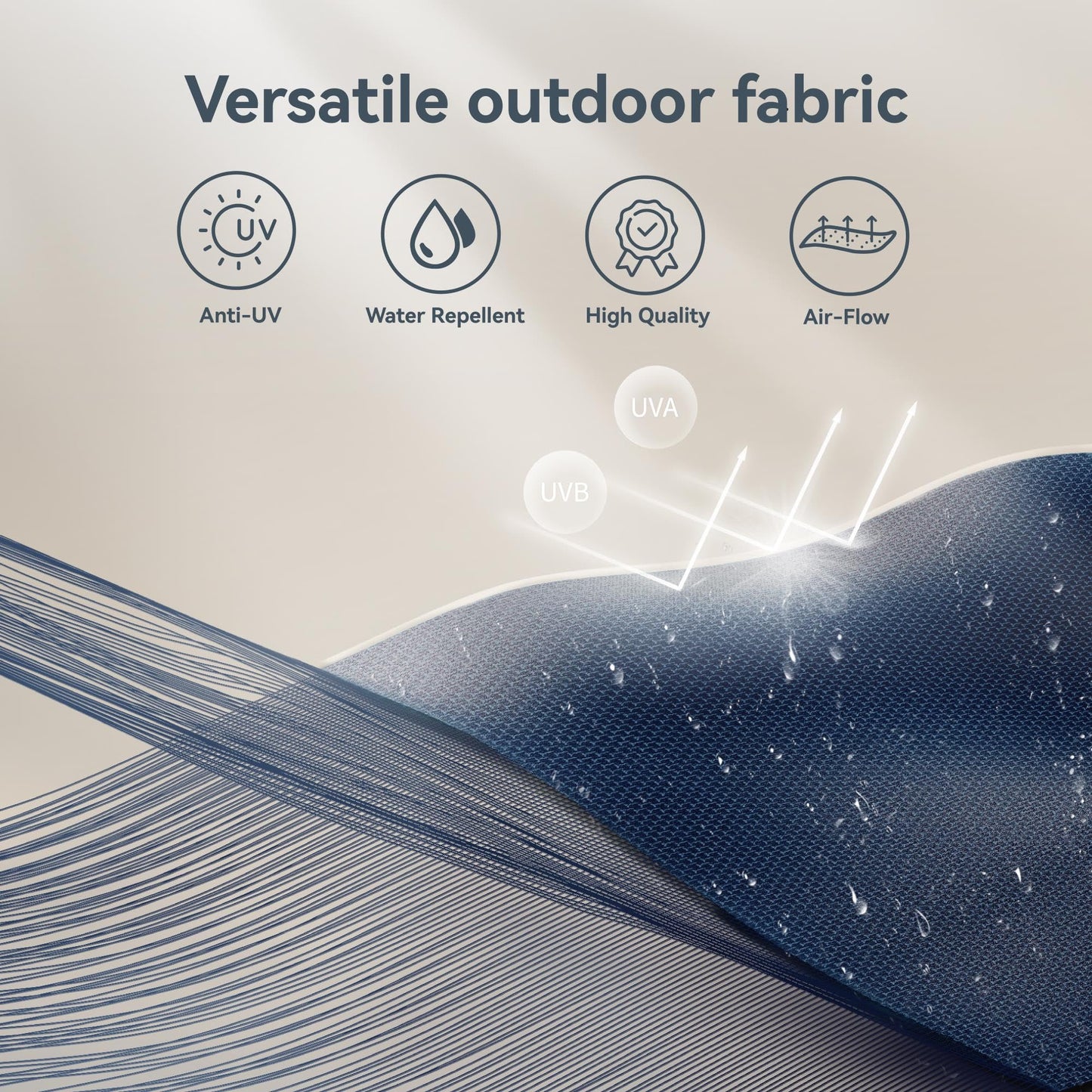 PHI VILLA 10ft Outdoor Patio Umbrellas for Outside, 3 Tier Vented Market Table Umbrella Windproof for Backyard, Deck, Garden, 1.5" Pole, Dark Blue（No Base）