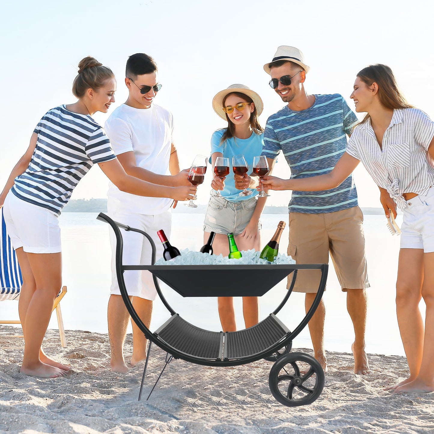 Outdoor Fire Pit with Wheels and Log Rack, Portable Fireplace Wood Burning for Garden, Patio, and Backyard - Includes Mesh Screen and Fire Poker, Fire Pits & Outdoor Fireplaces