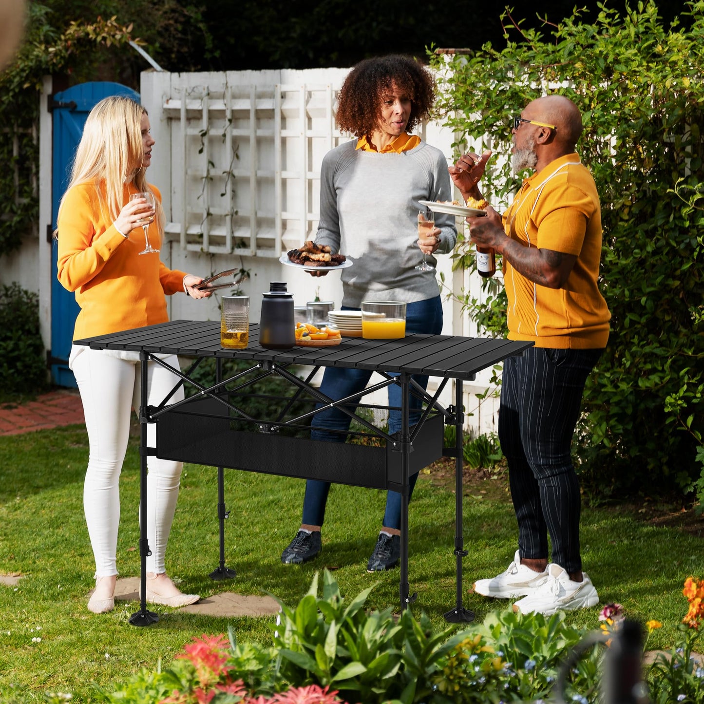 ALPHA CAMP Camping Table Outdoor Portable Adjustable Aluminum Table with Storage for Grill Travel Picnic Beach BBQ Backyards