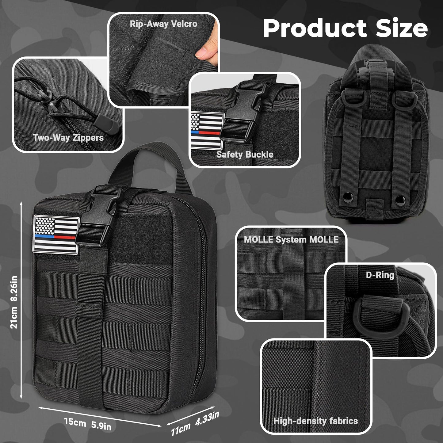 77 PCS Survival First Aid Kit with Molle Bag, 6-Inch Israeli Bandage, Tactical First Aid Kit for Car, Camping, Hiking and Travel