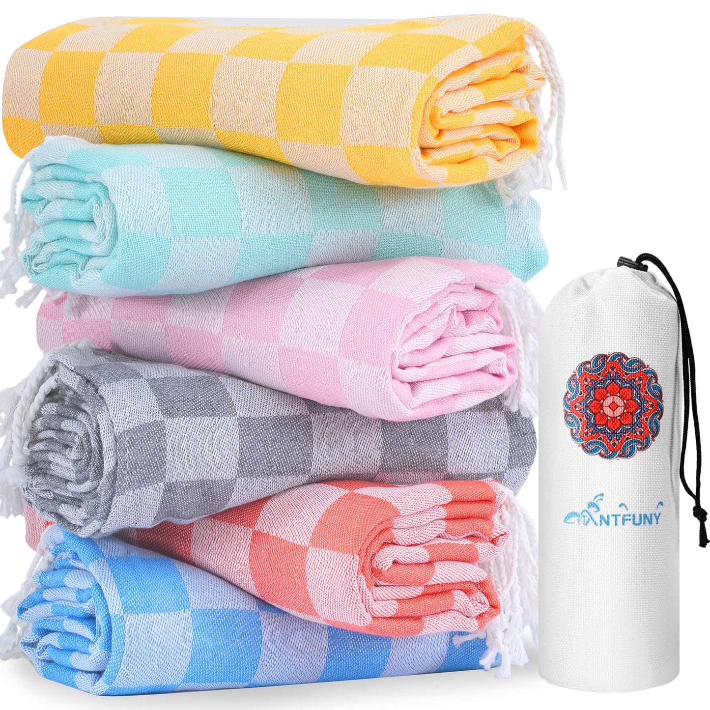 6 Packs Turkish Beach Towels Vacation Essentials Quick Dry Sand Free Oversized Bath Pool Swim Towel Extra Large XL Blanket Adult Travel Cruise Must Haves Clearance Stuff Necessities Accessories