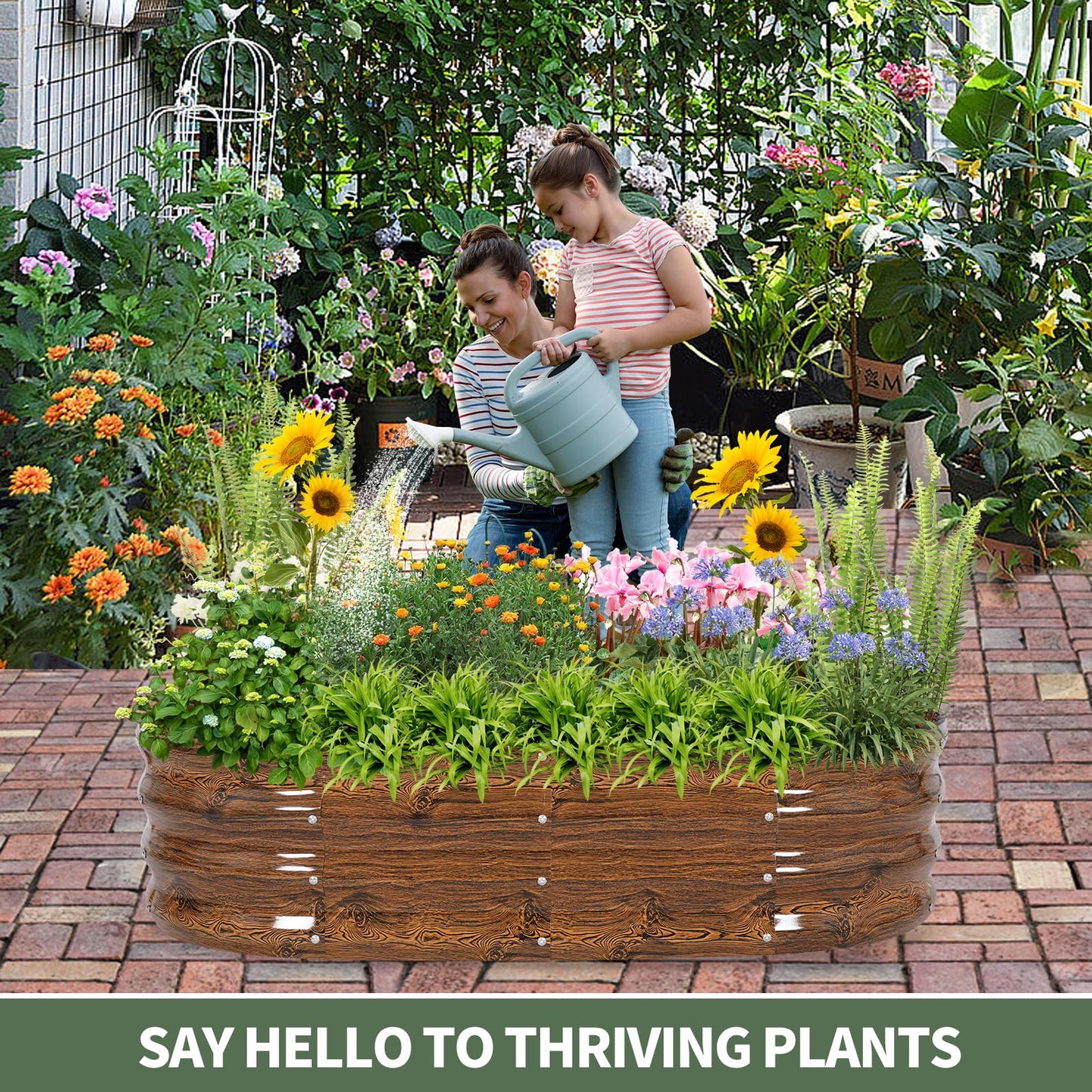 1MORE Galvanized Raised Garden Bed- Planter Garden Boxes Outdoor, Raised Beds for Gardening, 4x2x1ft Metal Garden Bed Kit for Vegetables Flower, Planter Raised Beds with Tools.Grain-2pack