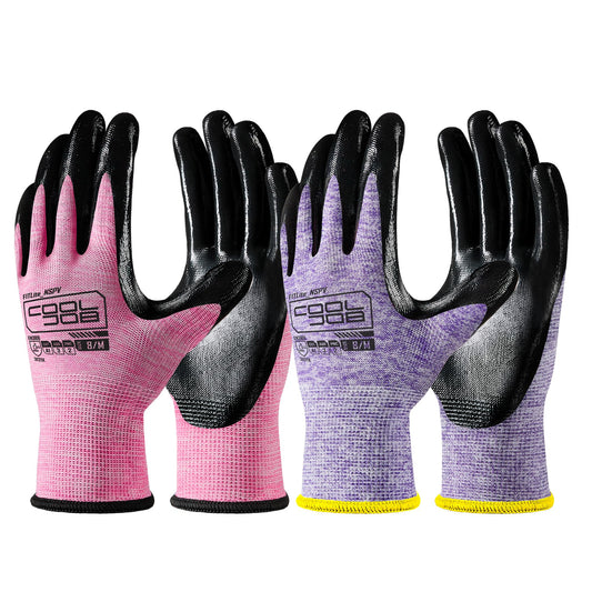 COOLJOB 10 Pairs Nitrile Dipped Rubber Coated Safety Work Gloves with Grip, Non-slip Bulk Gardening Roofing Gloves for Ladies Women, Oil-resistant Gear for Package Handler, Warehouse Worker, Small