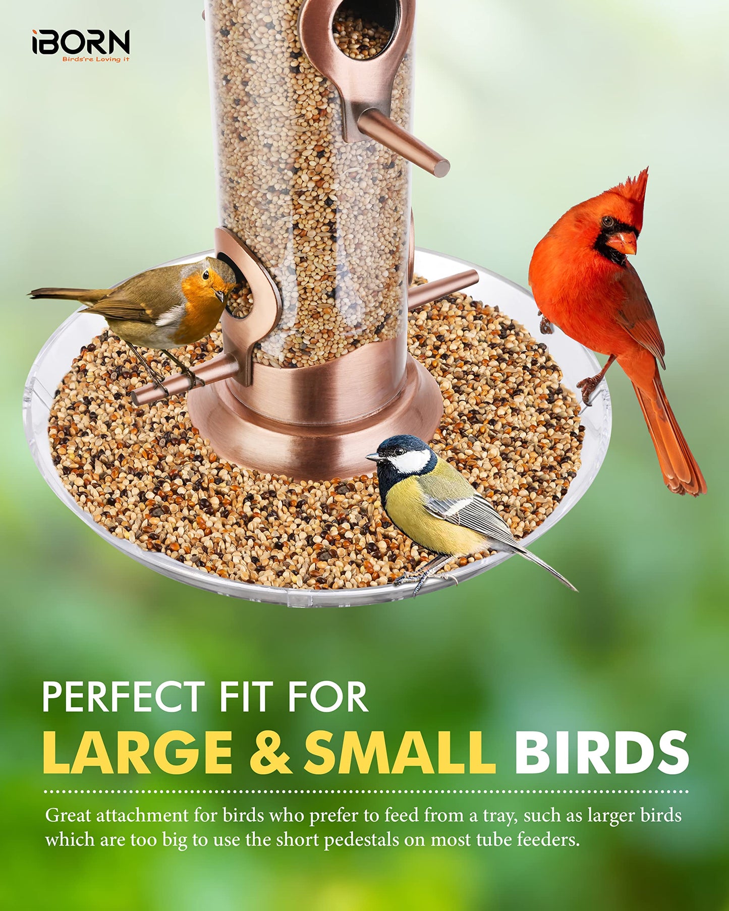 iBorn Bird Feeders Seed Catcher for Outside Hanging 6 Port Bird Feeder for Cardinal Birds Aluminium Metal,Brushed Copper Finishing 14 Inch 6 Port (Seed is not Included)