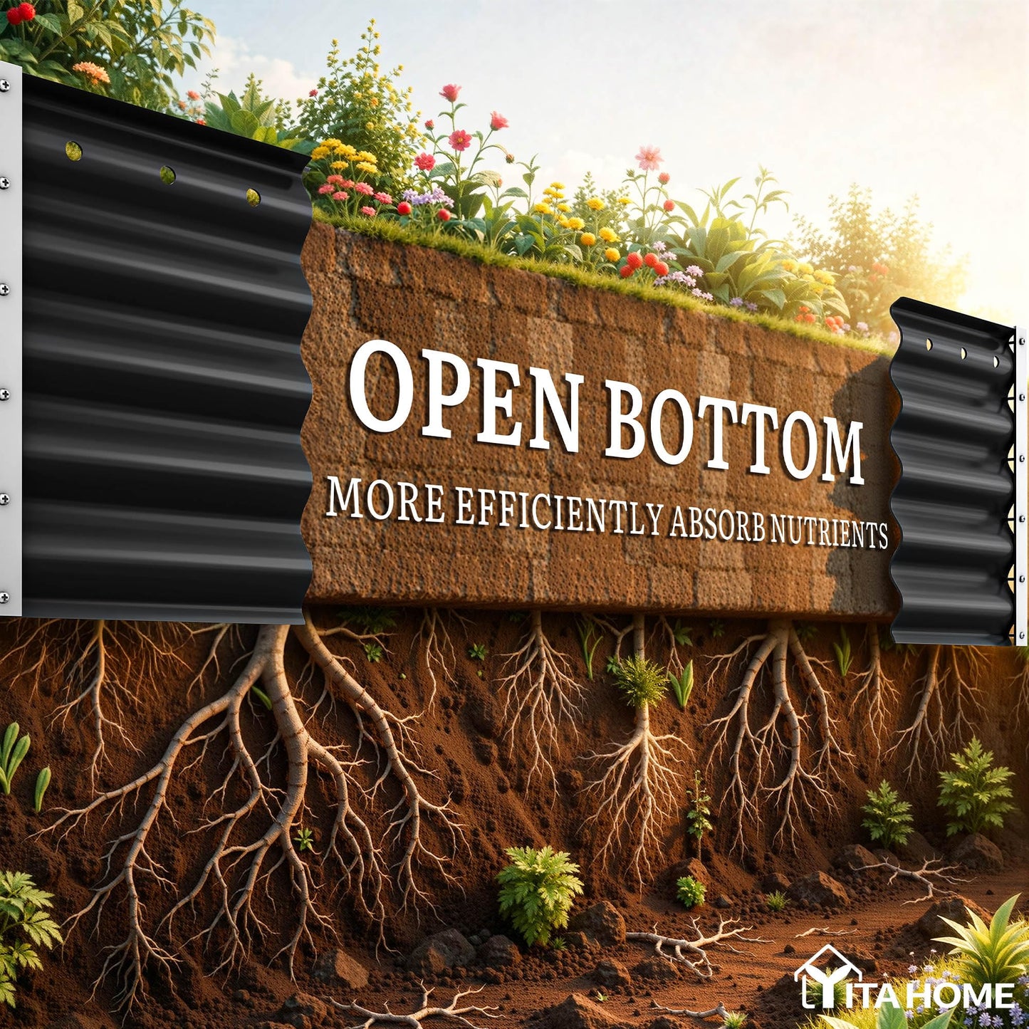 YITAHOME 8x2x1.5ft Raised Garden Bed Kit, 17" Tall 9 in 1 Large Galvanized Metal Planter Box with Gloves & Safety Rubber, Outdoor Flower Bed for Plants Vegetables Flowers, Black