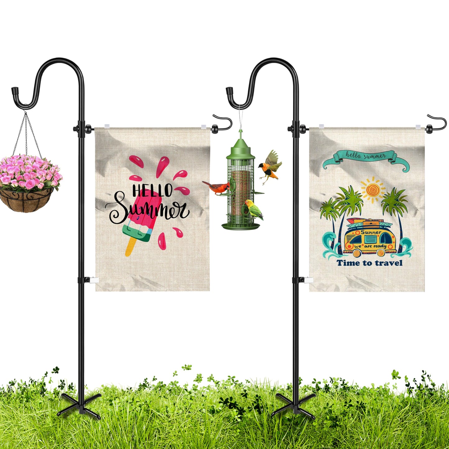 XDW-GIFTS Garden Flag Stand, Sturdy 2-Pack Flag Pole Holder with Shepherd Hook for Yard Decorations Outdoor Garden Flag Holder for 14''x20'' Flags 45 in Heavy Duty Yard Flag Post Stake (Without Flag)