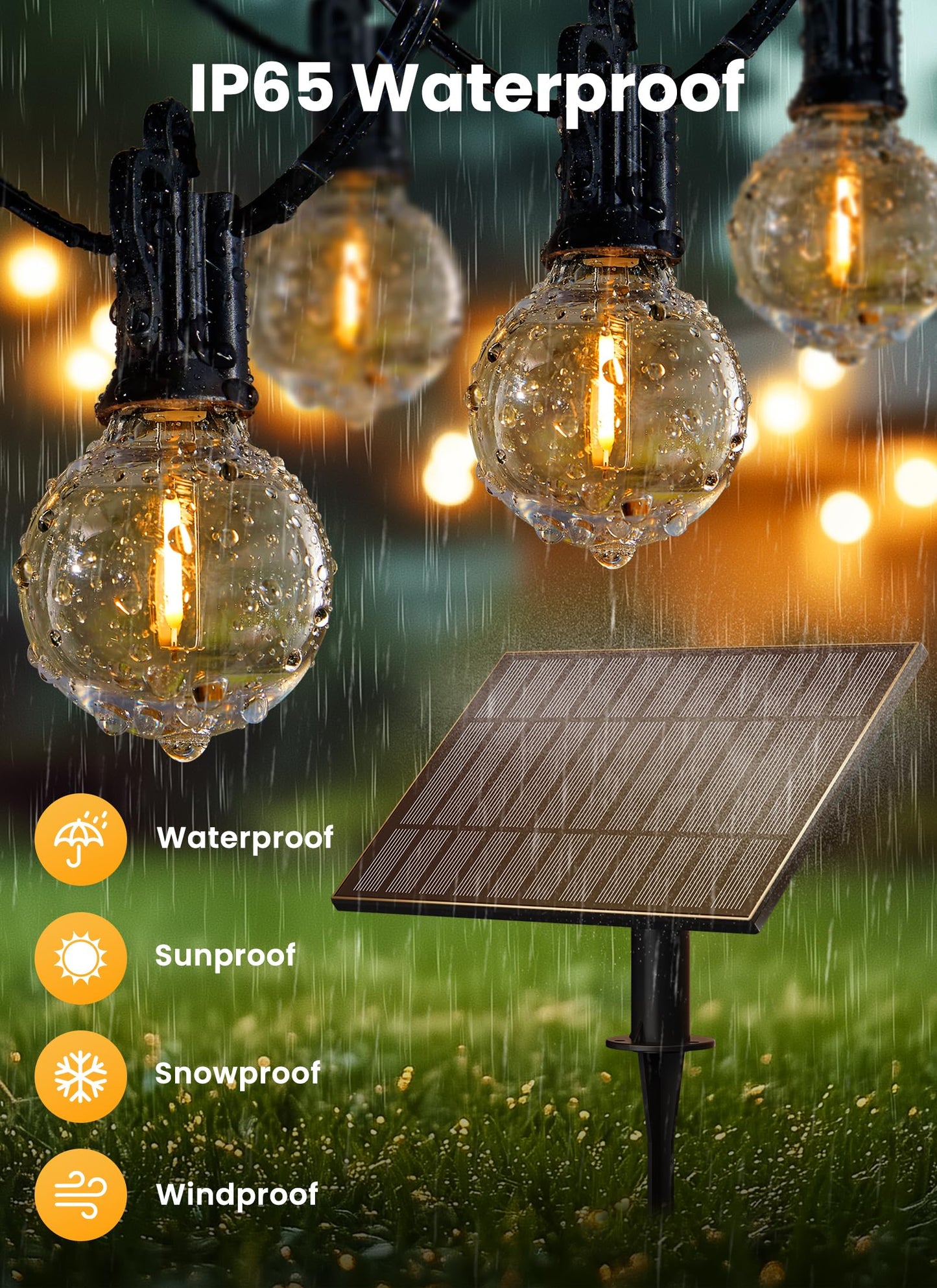 Brightown 108FT 52LED Solar String Lights Outdoor with Remote & USB Port, Shatterproof Bulbs, Dimmable & Timable, 3 Modes, Patio Lights Solar Powered with Mount Clips for Camping Backyard Garden Decor