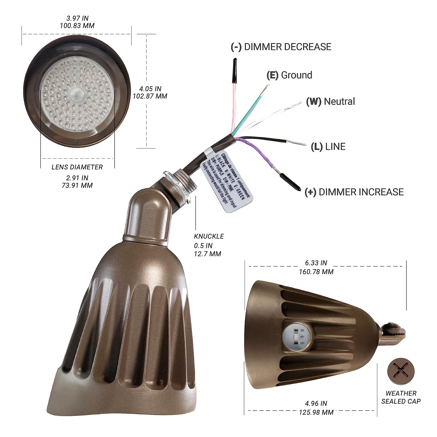 NUWATT 25W LED Bullet Spot Light for Outdoor Landscapes, 3500 LM Bright Illumination for Yard, 3000K/4000K/5000K Selectable, 1/2" Knuckle Mount, 120-277V Waterproof Flag Pole Light (12-Pack)