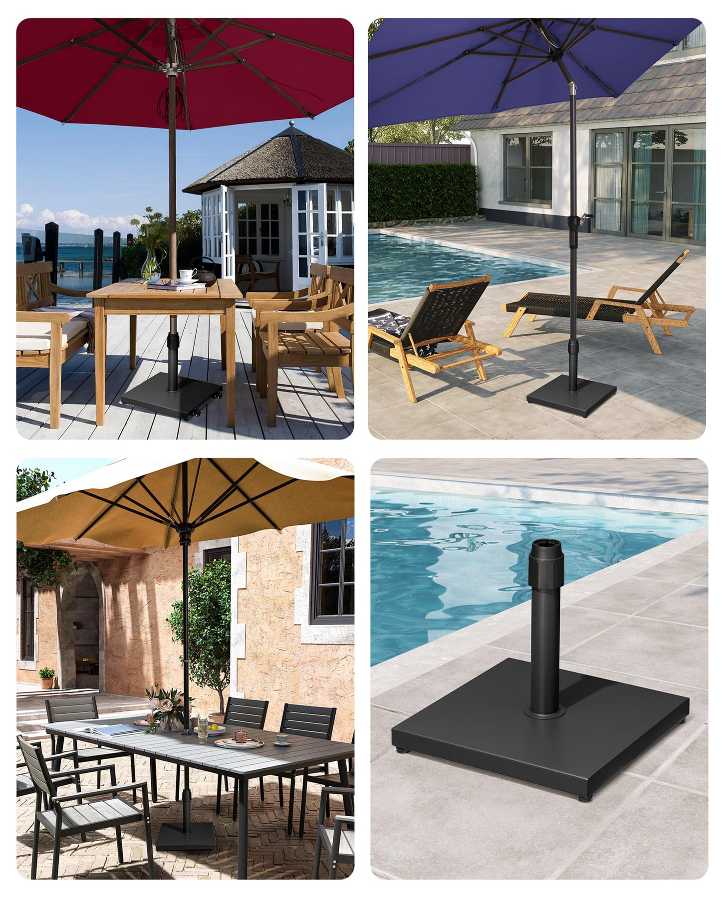 JOINHOM 45lbs Patio Umbrella Base - Heavy Duty Outdoor Patio Market Umbrella Stand for Deck, Poolside, Balcony, Wind-Resistant Design,Black