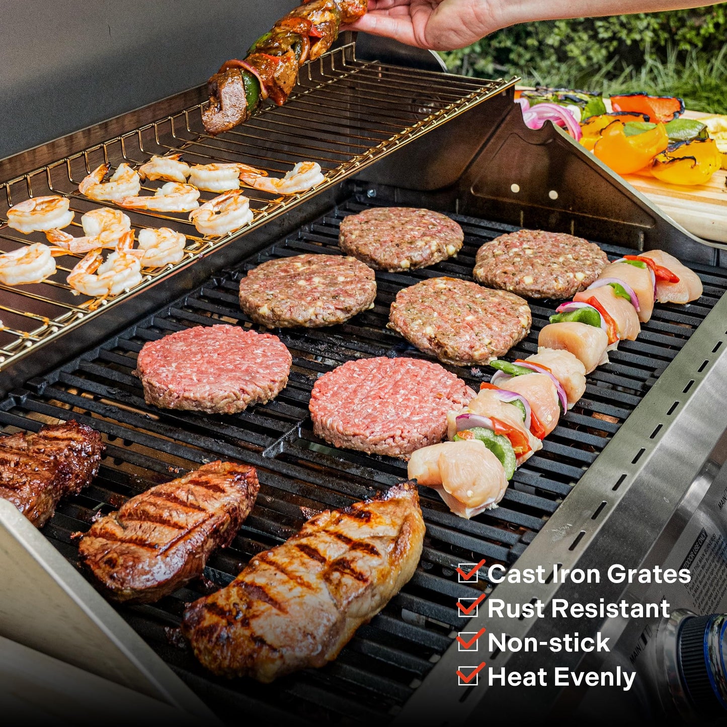 Monument Grills Larger 4+2 Burner Propane Gas Grills Stainless Steel Cabinet Style with Side & Side Sear Burners, Built-In Thermometer, and Knob Controls