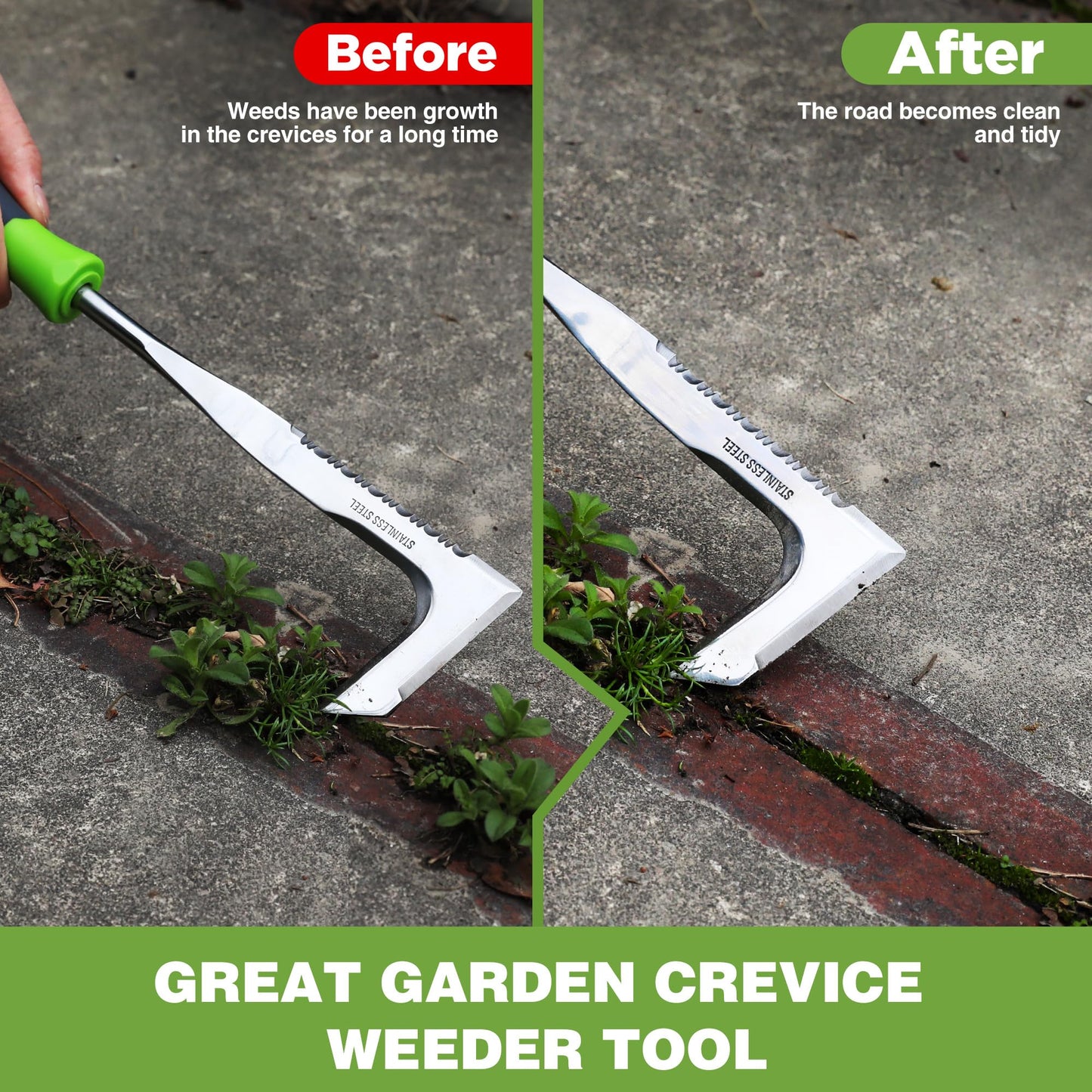 WORKPRO Crack Weeder, 12" Stainless Steel Crevice Weeding Tool with Soft Handle, L-Shaped Side-Walk Weed Puller Spatula, for Garden Lawn Yard Patio Terrace Paving Moss Garden Tool