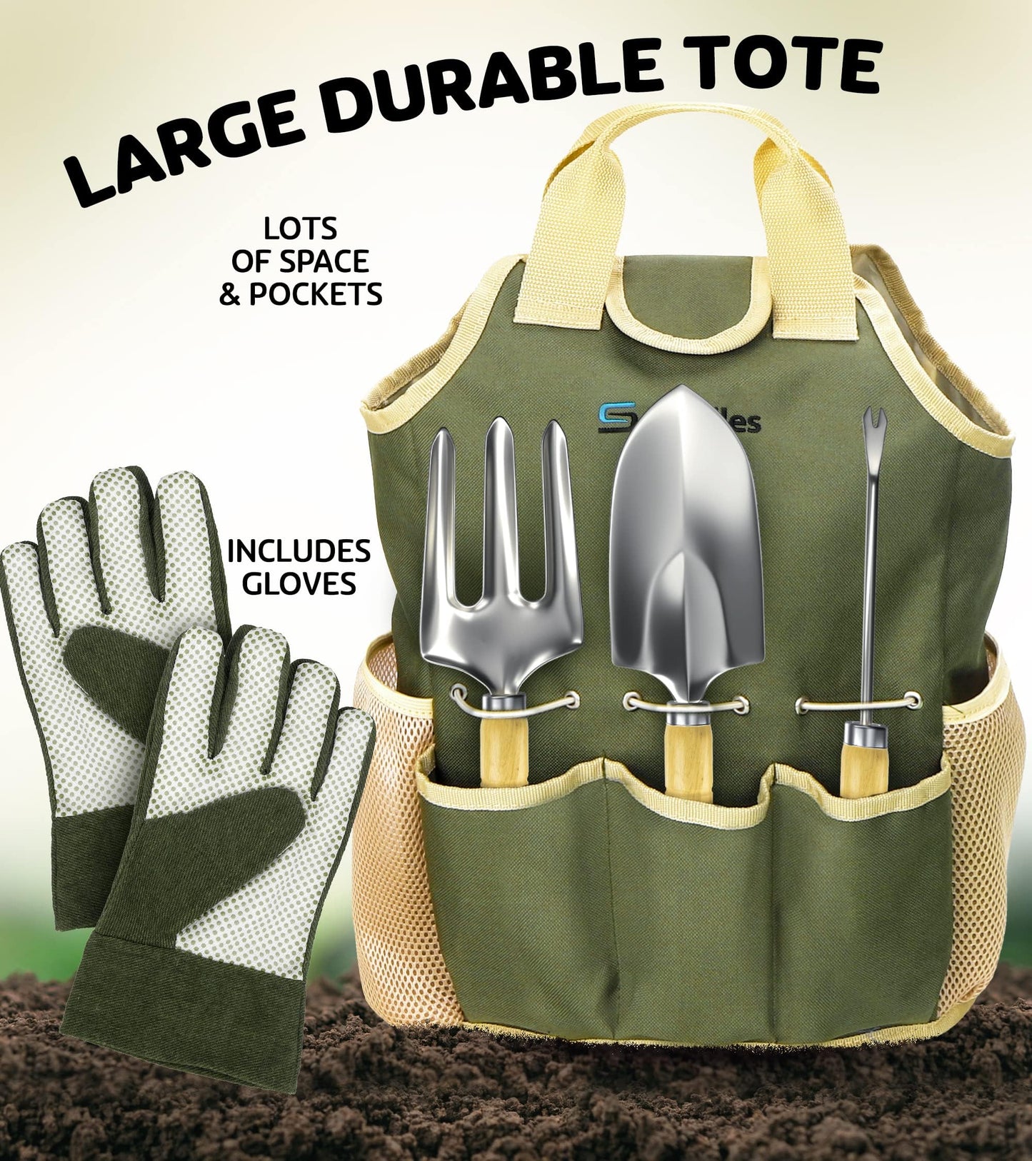 Scuddles Premium Gardening Kit for Women – 10 Stainless Steel Tools with Ergonomic Handles, Tote Bag, Kneeling Pad, Shears, Gloves, Rake, Trowel & Shovel – Garden Set for Planting, Pruning & Gifts