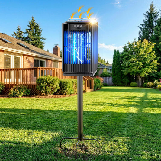 Outdoor Solar Bug Zapper-4200V Cordless Electric Mosquito Zapper with Waterproof Design & Smart Sensor-5000mAh Rechargeable Fly Zapper with Night Light-Mosquito Repellent for Patio, Backyard, Camping