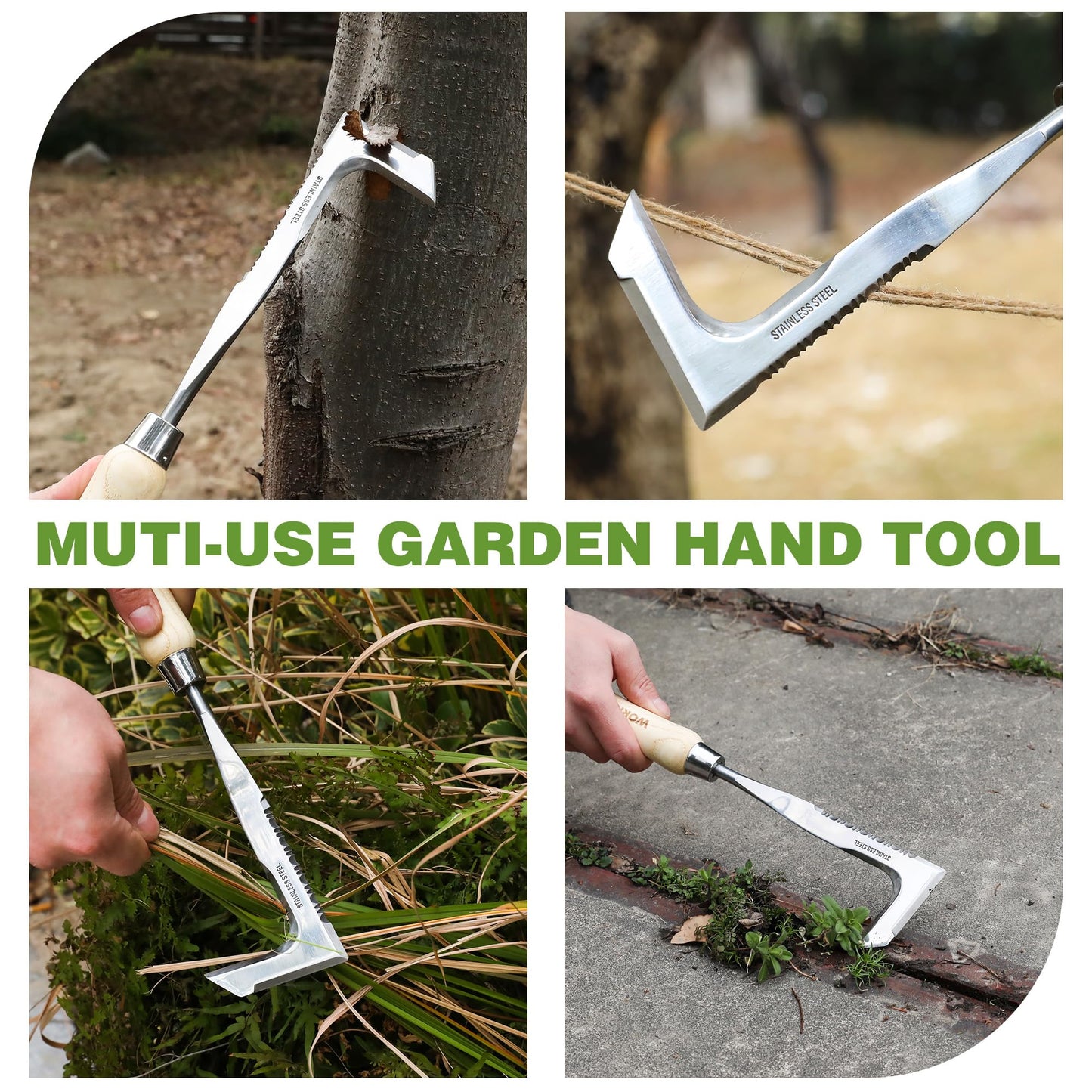 WORKPRO Crack Weeder, 12" Stainless Steel Crevice Weeding Tool with Ash Wooden Handle, L-Shaped Side-Walk Weed Puller Spatula, for Garden Lawn Yard Patio Terrace Paving Moss Garden Tool