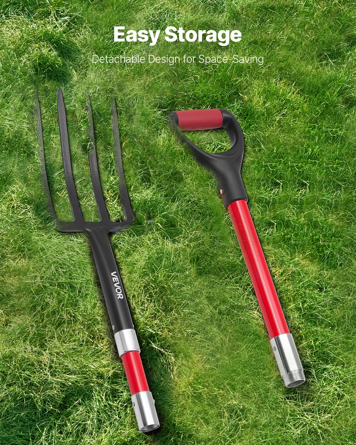 VEVOR Garden Fork, 4-Tine Gardening Pitchfork with Fiberglass Handle, 45 in Heavy Duty Digging Fork with Y Grip, Forged Steel Spading Fork for Hay Potato Composting Transplanting Aeration