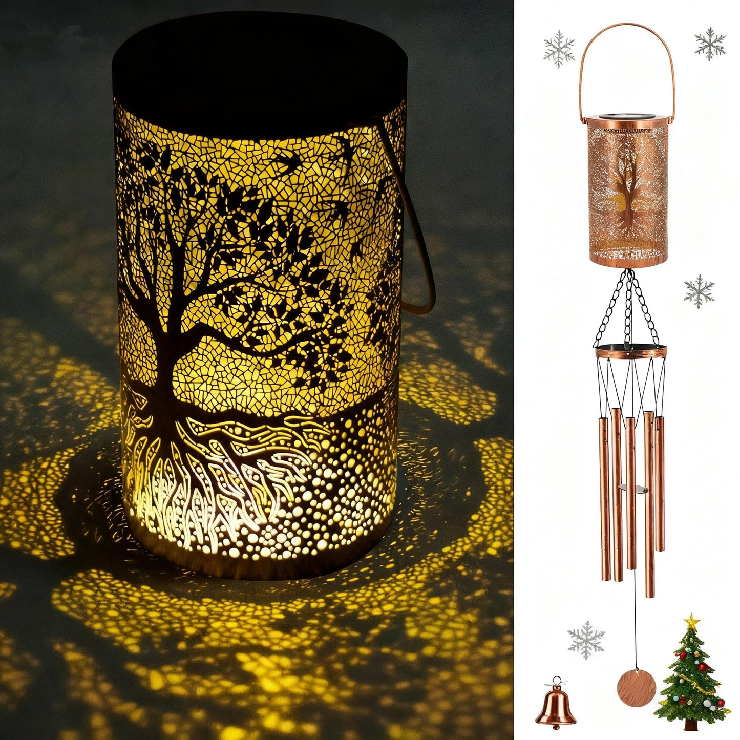 36" Solar Wind Chimes Hanging Lights Outdoor Detachable Led Lantern Metal Wind Chimes for Outside Unique Tree Life Garden Hanging Solar Decorative as Gift for Mom Women Grandma (Bronze)
