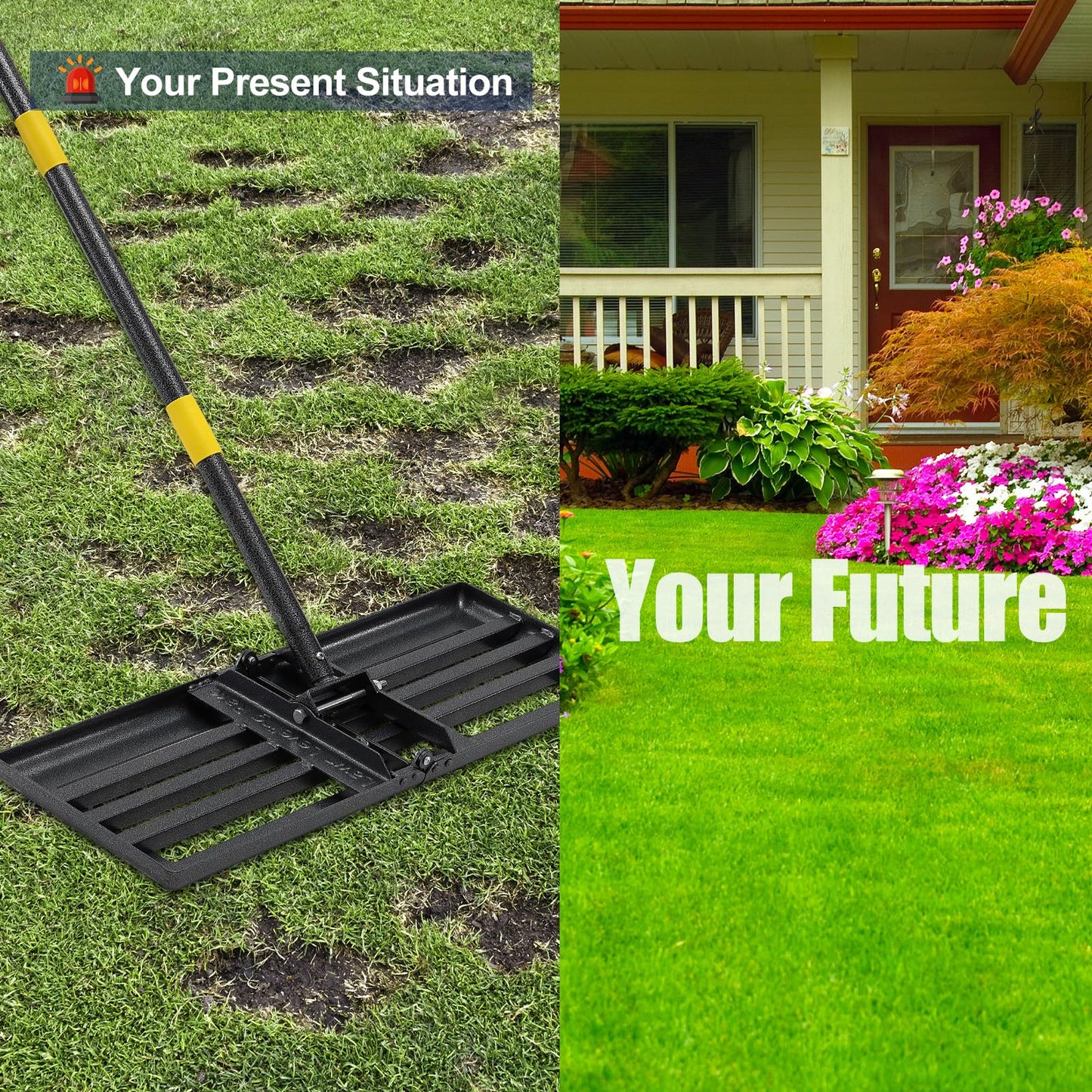 Professional Lawn Leveling Rake 30x10 Heavy Duty - Oversized Leveling Tool with 80" Stainless Steel Handle, Foldable Landscape Grading Rake for Soil Sand Topdressing & Seeding