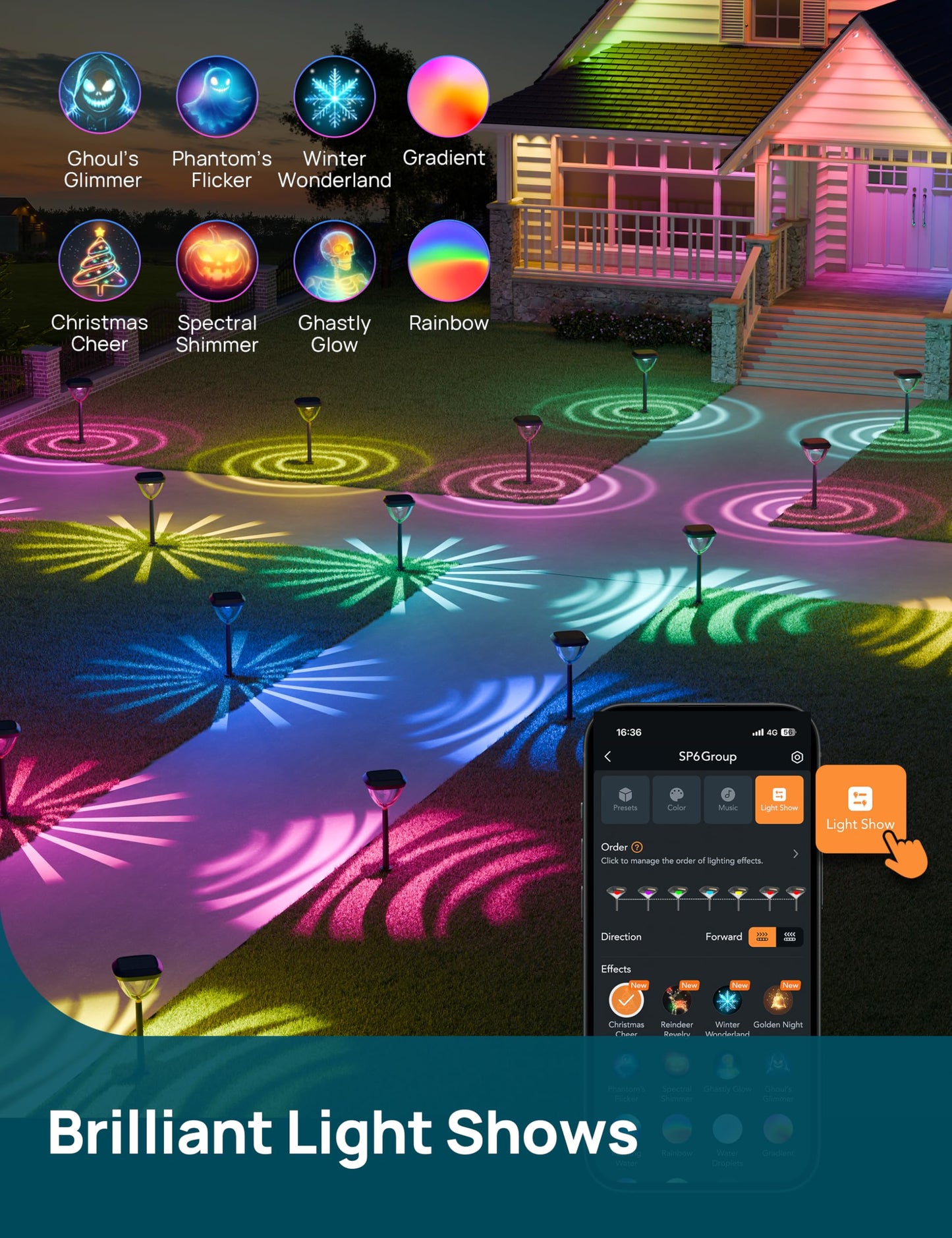 Linkind Smart Solar Pathway Lights SP6, App/Voice Control Solar Lights Outdoor Waterproof, 43+ Preset Scenes, Cool/Warm White/Color-Changing Outdoor Garden Lights for Yard, Patio, 4 Pack