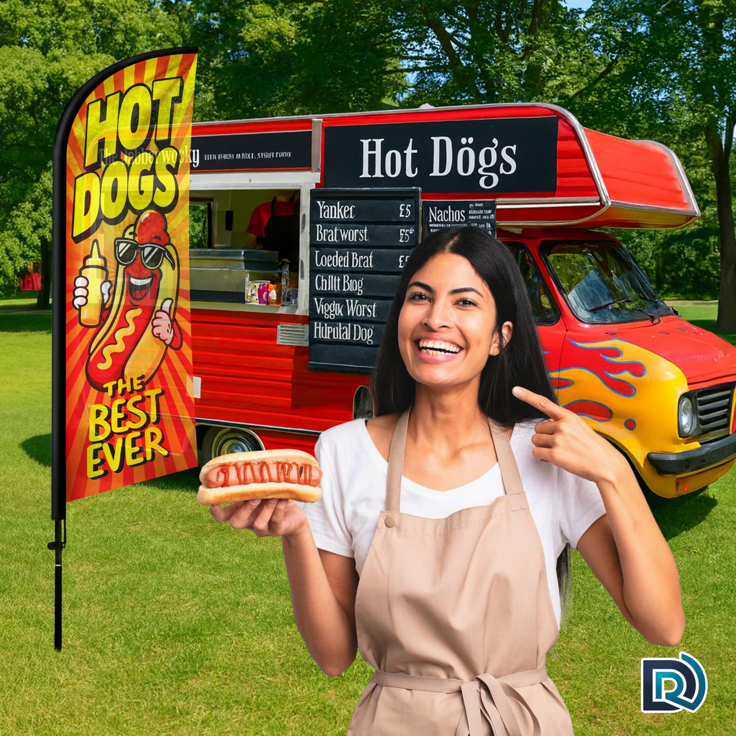 Hot Dog Feather Flag Pole Kit, 8ft Advertising Flags for Food Stands, Restaurants & Outdoor Events